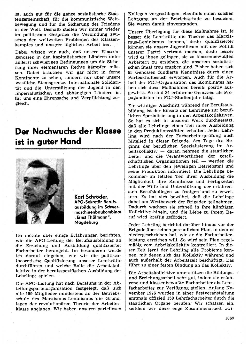 Neuer Weg (NW), Organ des Zentralkomitees (ZK) der SED (Sozialistische Einheitspartei Deutschlands) für Fragen des Parteilebens, 31. Jahrgang [Deutsche Demokratische Republik (DDR)] 1976, Seite 1069 (NW ZK SED DDR 1976, S. 1069)