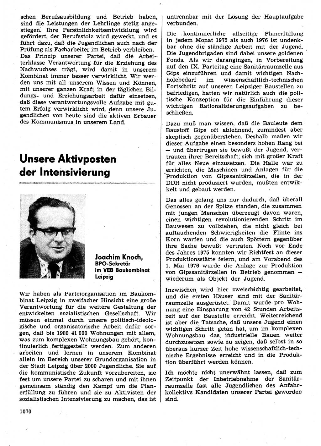 Neuer Weg (NW), Organ des Zentralkomitees (ZK) der SED (Sozialistische Einheitspartei Deutschlands) für Fragen des Parteilebens, 31. Jahrgang [Deutsche Demokratische Republik (DDR)] 1976, Seite 1070 (NW ZK SED DDR 1976, S. 1070)