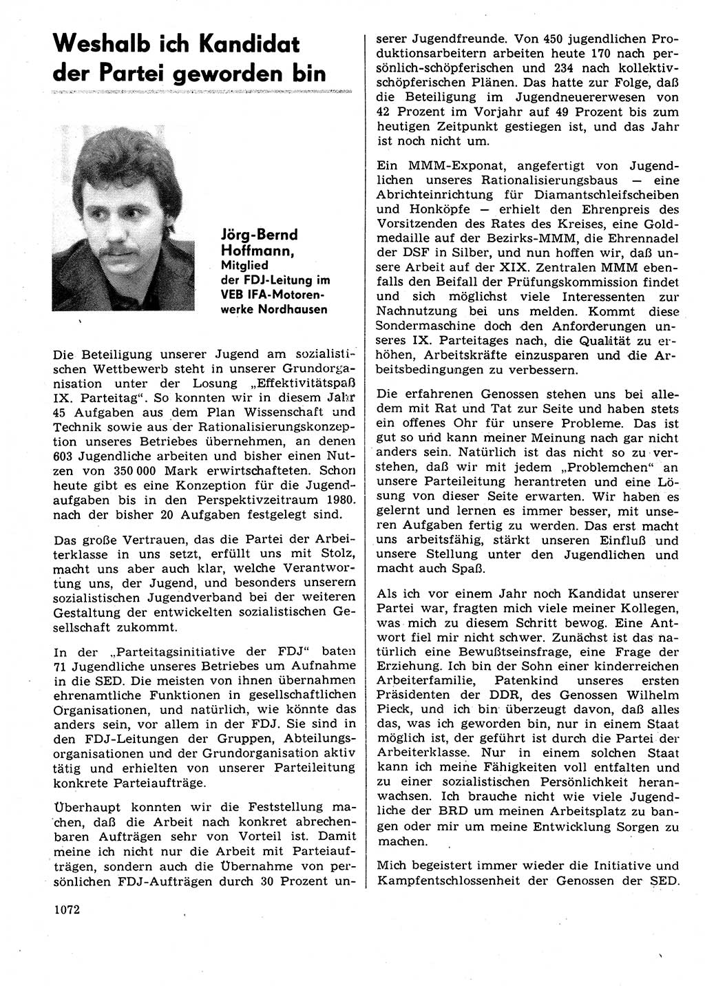 Neuer Weg (NW), Organ des Zentralkomitees (ZK) der SED (Sozialistische Einheitspartei Deutschlands) für Fragen des Parteilebens, 31. Jahrgang [Deutsche Demokratische Republik (DDR)] 1976, Seite 1072 (NW ZK SED DDR 1976, S. 1072)