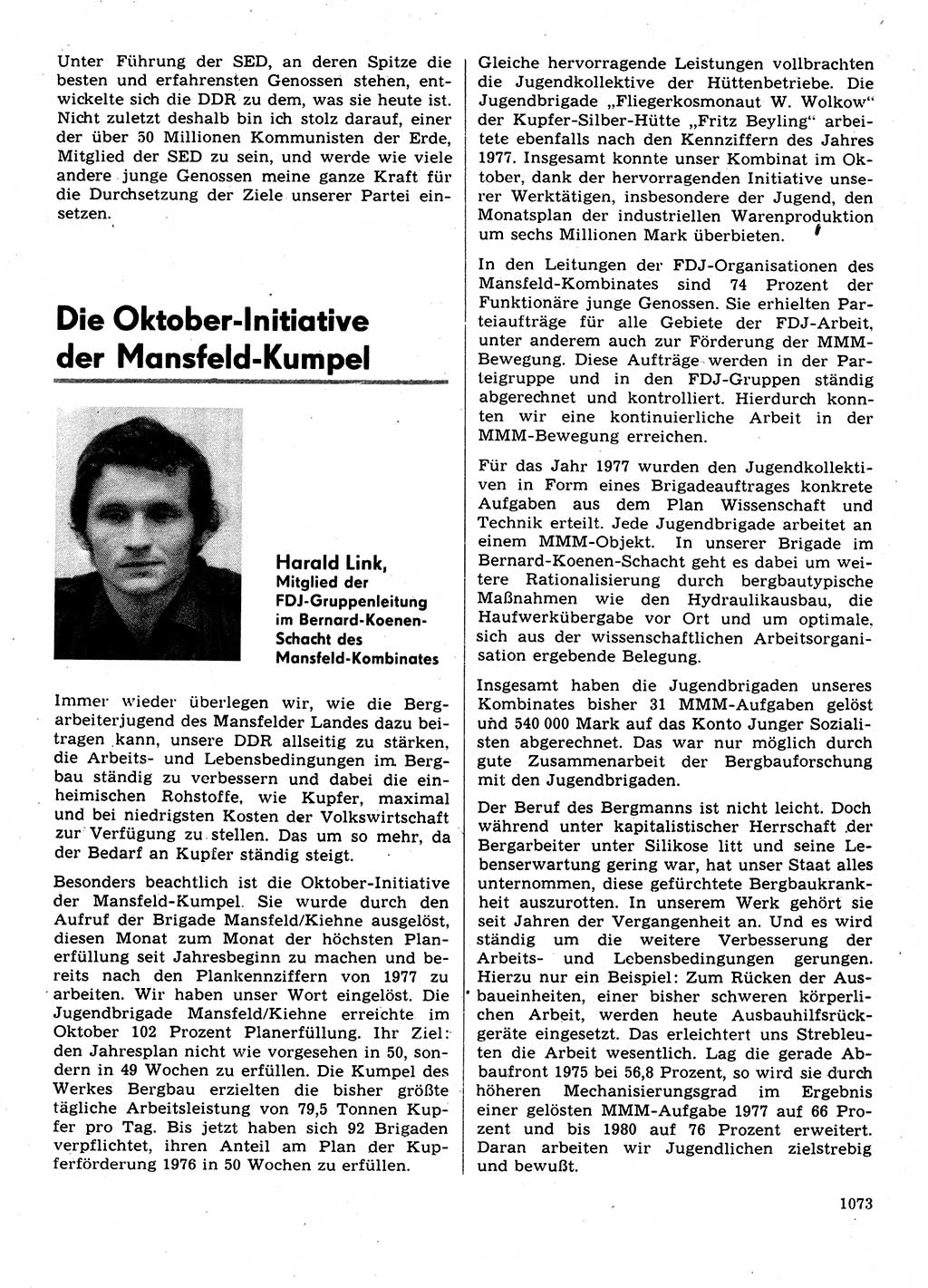 Neuer Weg (NW), Organ des Zentralkomitees (ZK) der SED (Sozialistische Einheitspartei Deutschlands) für Fragen des Parteilebens, 31. Jahrgang [Deutsche Demokratische Republik (DDR)] 1976, Seite 1073 (NW ZK SED DDR 1976, S. 1073)