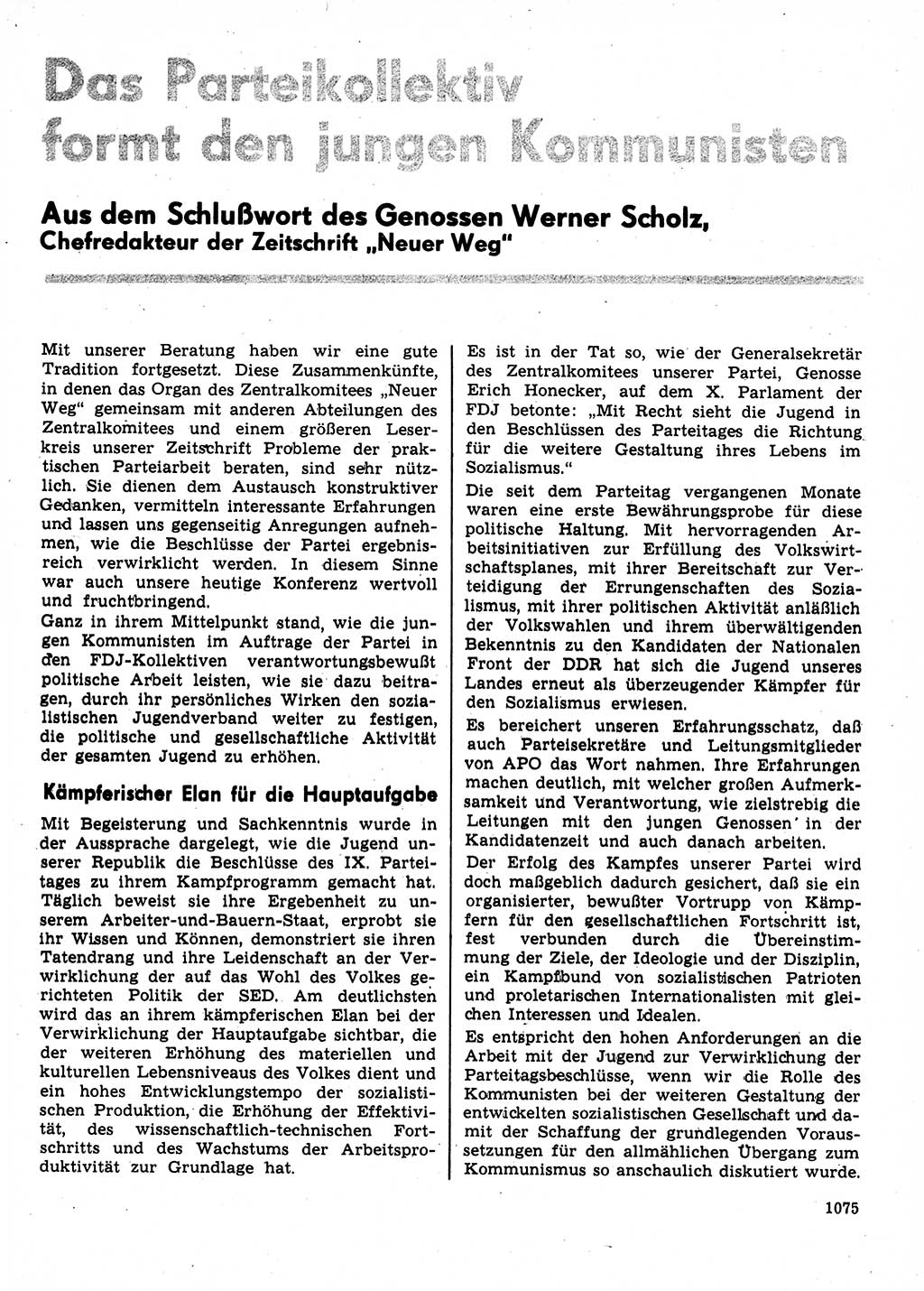 Neuer Weg (NW), Organ des Zentralkomitees (ZK) der SED (Sozialistische Einheitspartei Deutschlands) für Fragen des Parteilebens, 31. Jahrgang [Deutsche Demokratische Republik (DDR)] 1976, Seite 1075 (NW ZK SED DDR 1976, S. 1075)