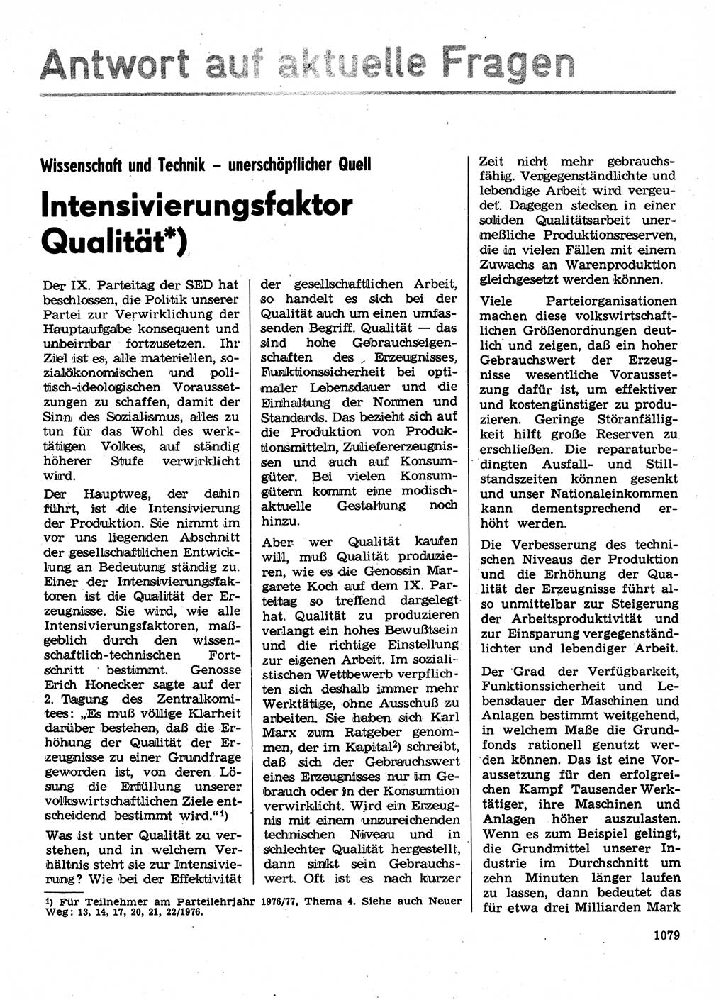 Neuer Weg (NW), Organ des Zentralkomitees (ZK) der SED (Sozialistische Einheitspartei Deutschlands) für Fragen des Parteilebens, 31. Jahrgang [Deutsche Demokratische Republik (DDR)] 1976, Seite 1079 (NW ZK SED DDR 1976, S. 1079)