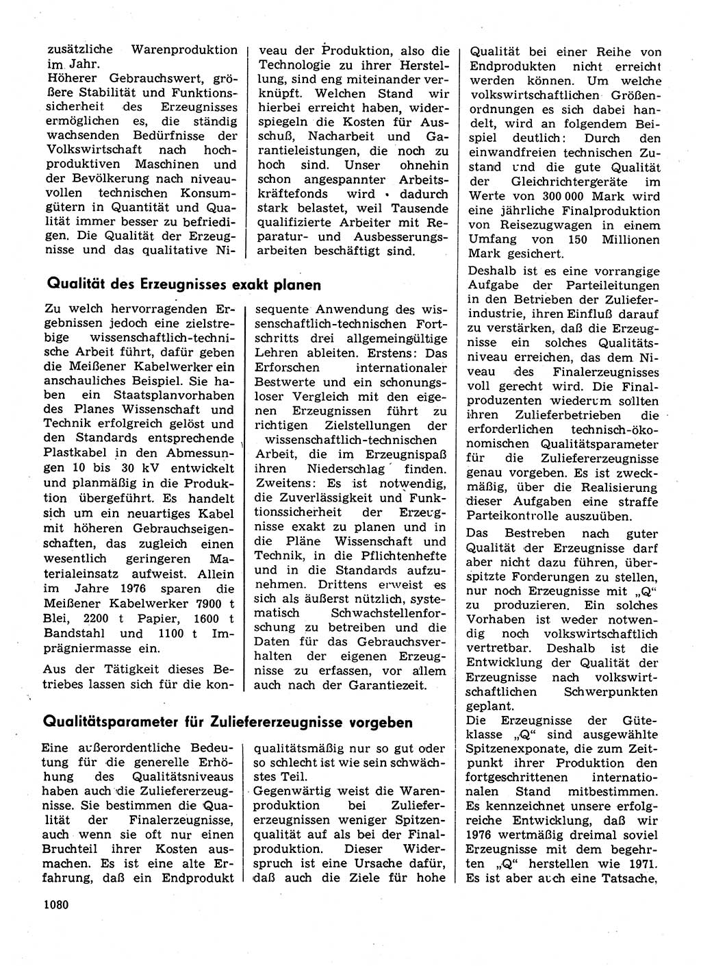 Neuer Weg (NW), Organ des Zentralkomitees (ZK) der SED (Sozialistische Einheitspartei Deutschlands) für Fragen des Parteilebens, 31. Jahrgang [Deutsche Demokratische Republik (DDR)] 1976, Seite 1080 (NW ZK SED DDR 1976, S. 1080)