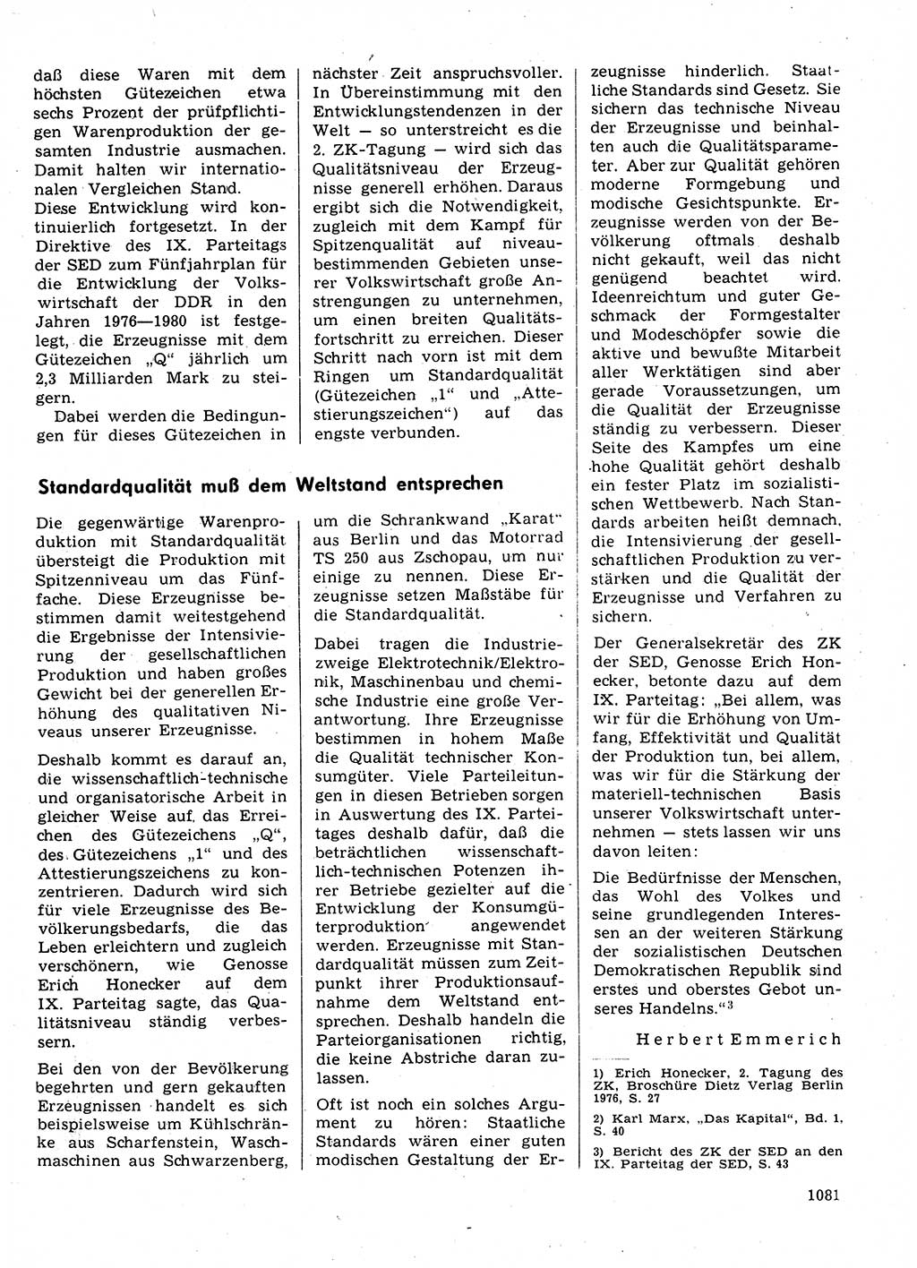 Neuer Weg (NW), Organ des Zentralkomitees (ZK) der SED (Sozialistische Einheitspartei Deutschlands) für Fragen des Parteilebens, 31. Jahrgang [Deutsche Demokratische Republik (DDR)] 1976, Seite 1081 (NW ZK SED DDR 1976, S. 1081)