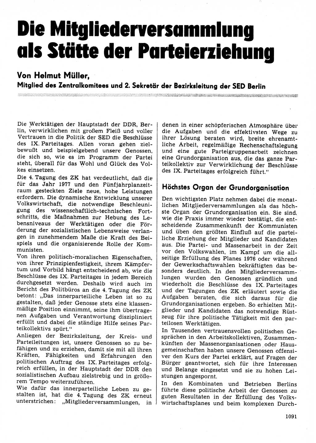 Neuer Weg (NW), Organ des Zentralkomitees (ZK) der SED (Sozialistische Einheitspartei Deutschlands) für Fragen des Parteilebens, 31. Jahrgang [Deutsche Demokratische Republik (DDR)] 1976, Seite 1091 (NW ZK SED DDR 1976, S. 1091)