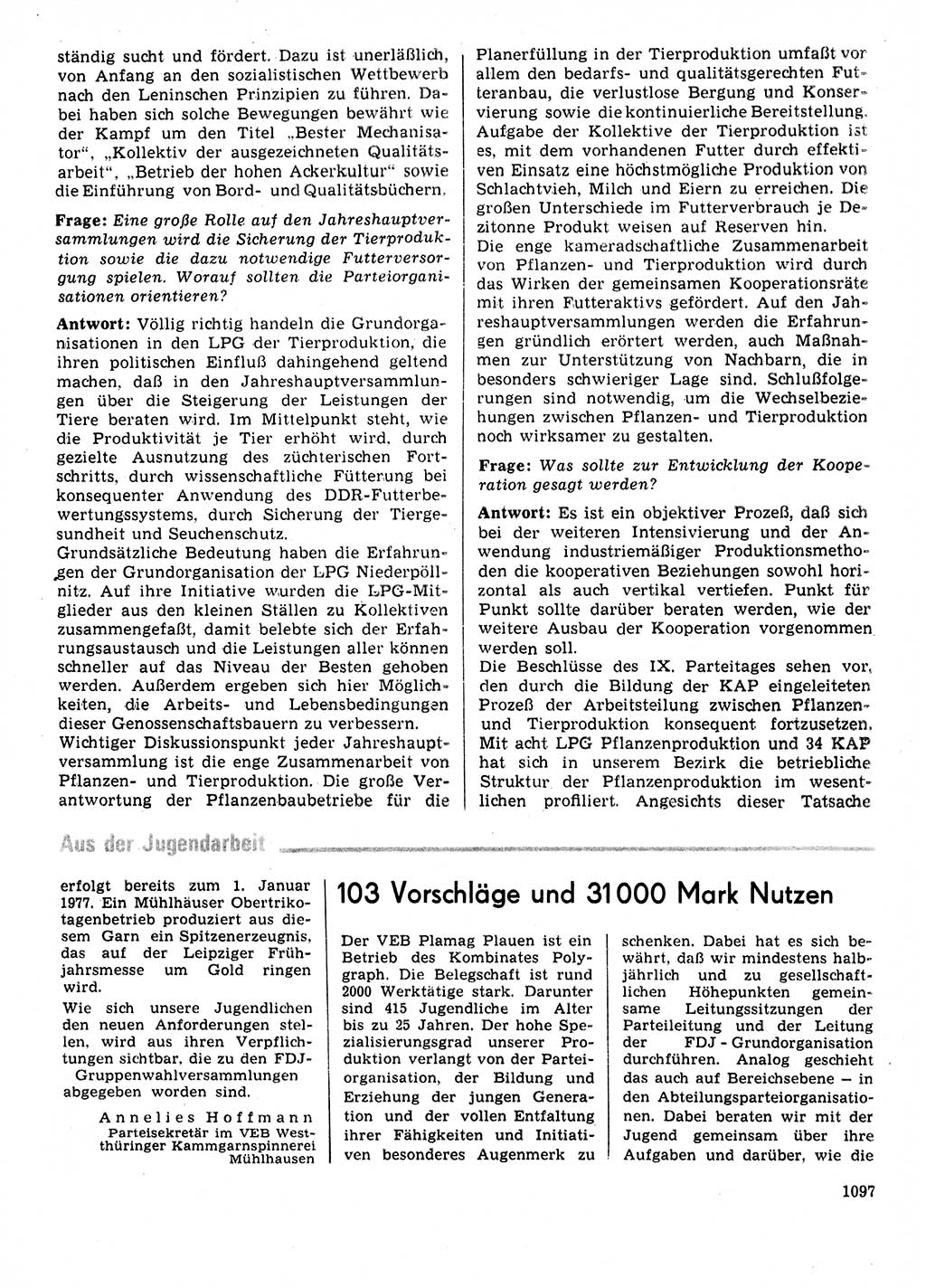 Neuer Weg (NW), Organ des Zentralkomitees (ZK) der SED (Sozialistische Einheitspartei Deutschlands) für Fragen des Parteilebens, 31. Jahrgang [Deutsche Demokratische Republik (DDR)] 1976, Seite 1097 (NW ZK SED DDR 1976, S. 1097)