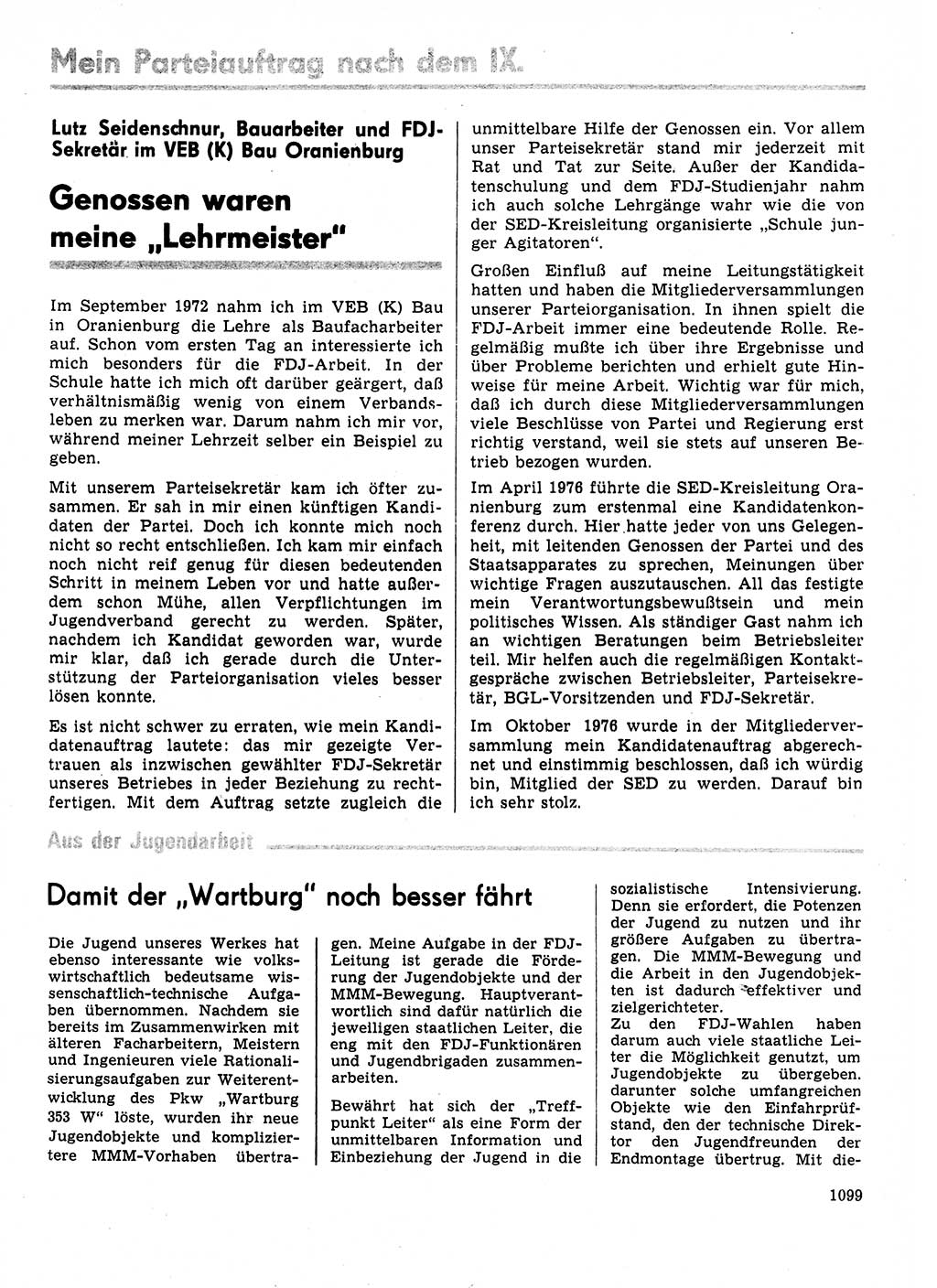 Neuer Weg (NW), Organ des Zentralkomitees (ZK) der SED (Sozialistische Einheitspartei Deutschlands) für Fragen des Parteilebens, 31. Jahrgang [Deutsche Demokratische Republik (DDR)] 1976, Seite 1099 (NW ZK SED DDR 1976, S. 1099)