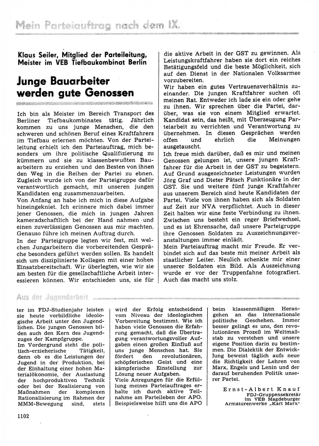 Neuer Weg (NW), Organ des Zentralkomitees (ZK) der SED (Sozialistische Einheitspartei Deutschlands) für Fragen des Parteilebens, 31. Jahrgang [Deutsche Demokratische Republik (DDR)] 1976, Seite 1102 (NW ZK SED DDR 1976, S. 1102)