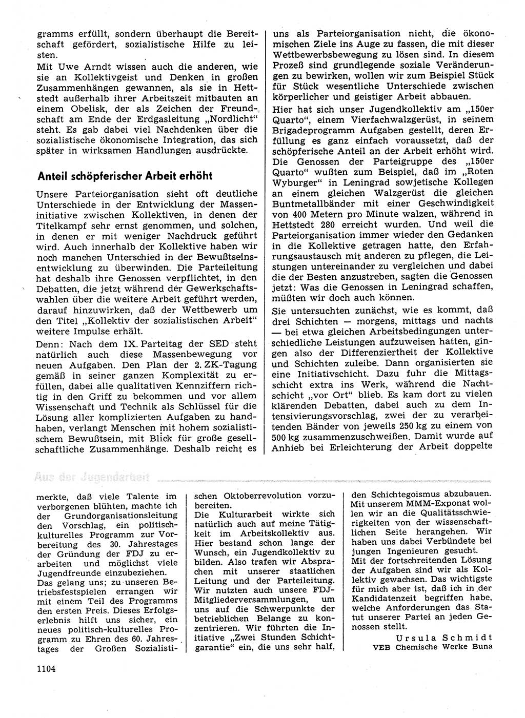 Neuer Weg (NW), Organ des Zentralkomitees (ZK) der SED (Sozialistische Einheitspartei Deutschlands) für Fragen des Parteilebens, 31. Jahrgang [Deutsche Demokratische Republik (DDR)] 1976, Seite 1104 (NW ZK SED DDR 1976, S. 1104)