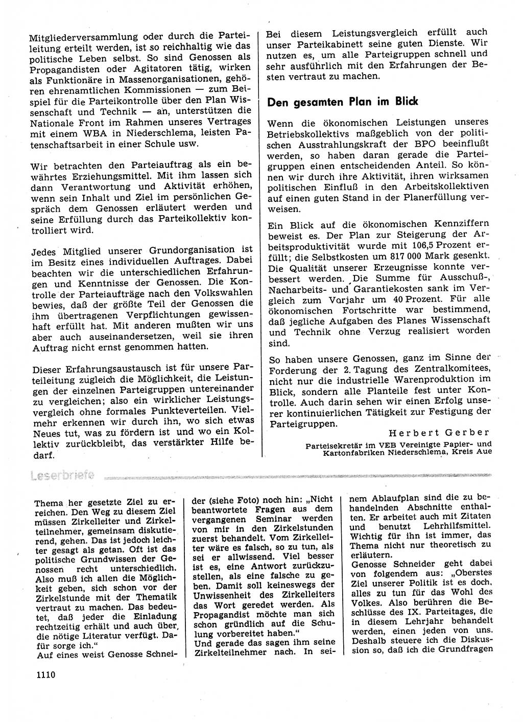 Neuer Weg (NW), Organ des Zentralkomitees (ZK) der SED (Sozialistische Einheitspartei Deutschlands) für Fragen des Parteilebens, 31. Jahrgang [Deutsche Demokratische Republik (DDR)] 1976, Seite 1110 (NW ZK SED DDR 1976, S. 1110)