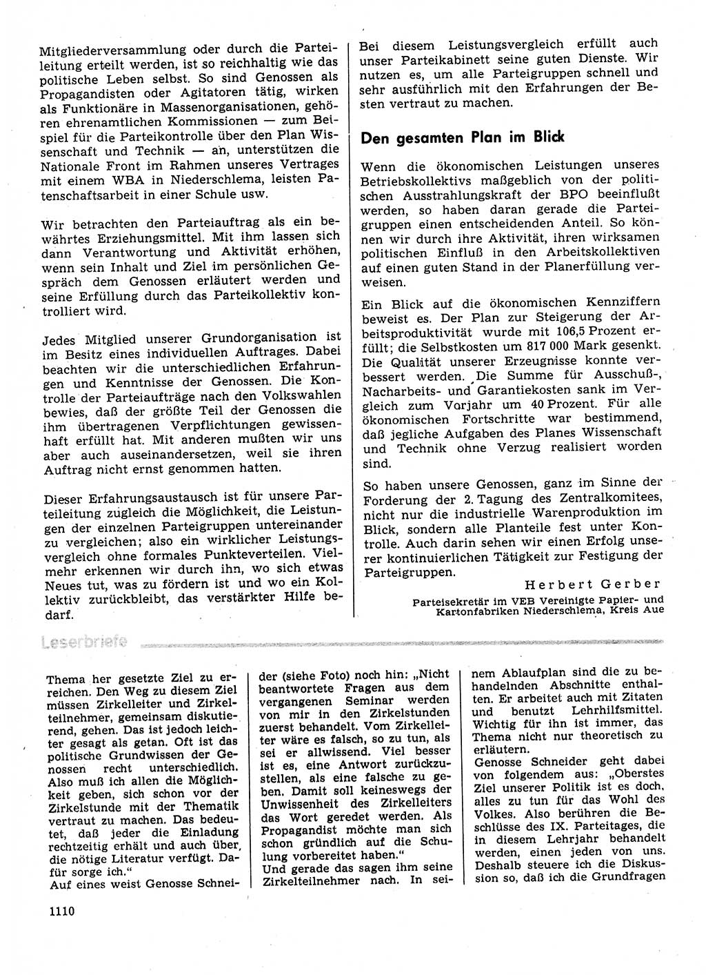 Neuer Weg (NW), Organ des Zentralkomitees (ZK) der SED (Sozialistische Einheitspartei Deutschlands) für Fragen des Parteilebens, 31. Jahrgang [Deutsche Demokratische Republik (DDR)] 1976, Seite 1110 (NW ZK SED DDR 1976, S. 1110)