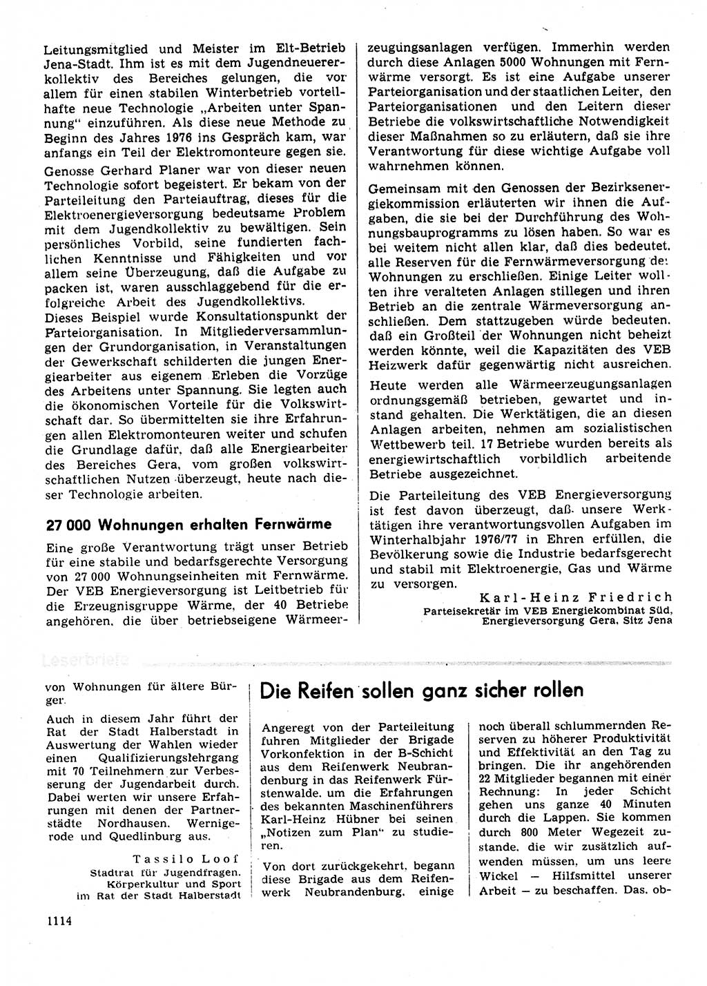 Neuer Weg (NW), Organ des Zentralkomitees (ZK) der SED (Sozialistische Einheitspartei Deutschlands) für Fragen des Parteilebens, 31. Jahrgang [Deutsche Demokratische Republik (DDR)] 1976, Seite 1114 (NW ZK SED DDR 1976, S. 1114)