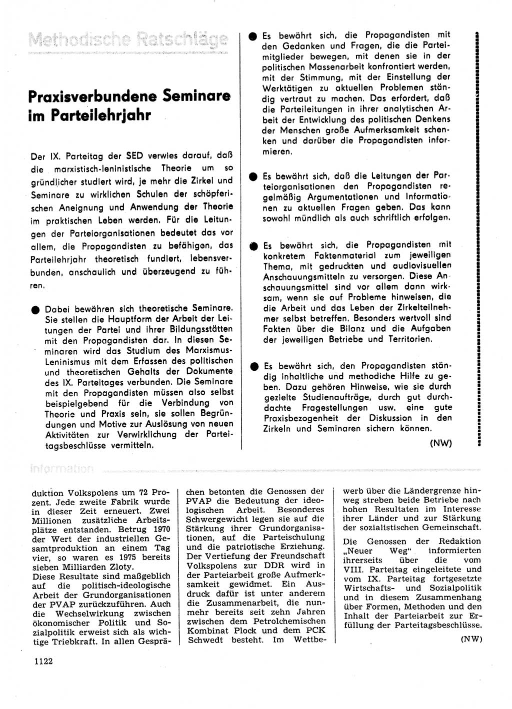 Neuer Weg (NW), Organ des Zentralkomitees (ZK) der SED (Sozialistische Einheitspartei Deutschlands) für Fragen des Parteilebens, 31. Jahrgang [Deutsche Demokratische Republik (DDR)] 1976, Seite 1122 (NW ZK SED DDR 1976, S. 1122)