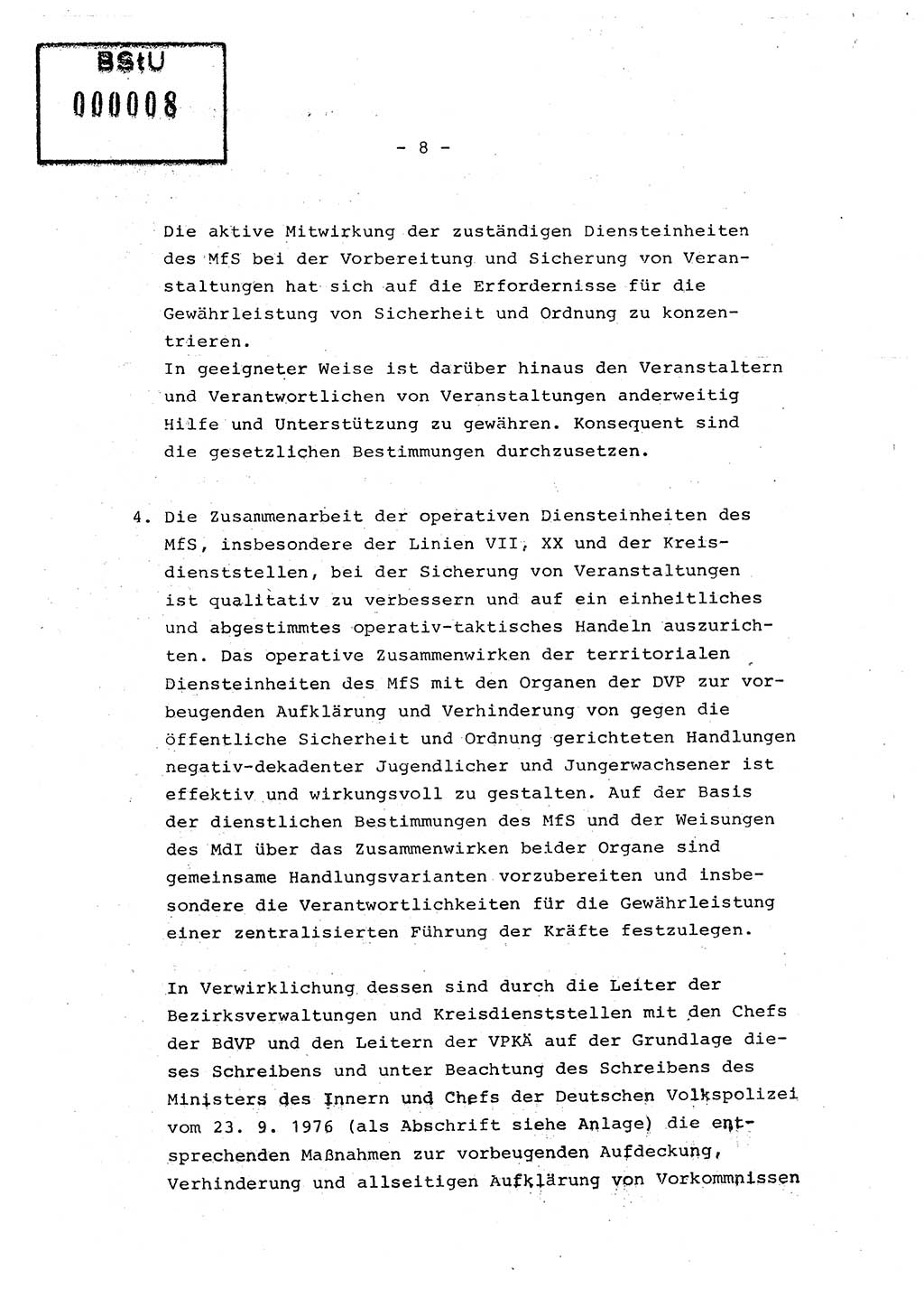 Zur vorbeugenden politisch-operativen Abwehrarbeit unter negativ-dekadenten Jugentlichen und Jungerwachsenen, Ministerium für Staatssicherheit (MfS) [Deutsche Demokratische Republik (DDR)], Der Minister (Generaloberst Erich Mielke), Vertrauliche Verschlußsache (VVS) 008-1227/76, Berlin 1976, Seite 8 (Pol.-Op. Abw.-Arb. J. DDR MfS Min. VVS 008-1227/76 1976, S. 8)