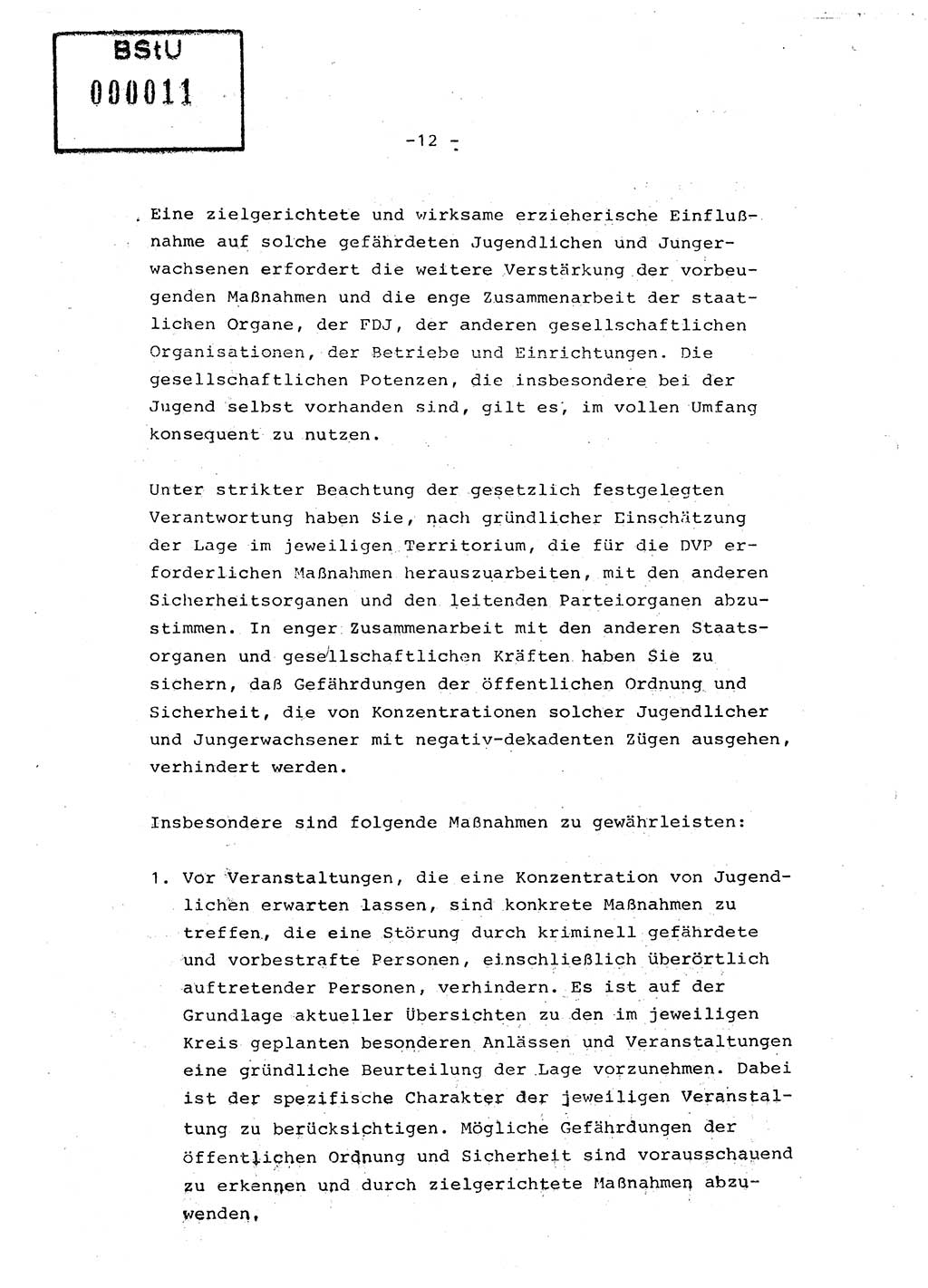 Zur vorbeugenden politisch-operativen Abwehrarbeit unter negativ-dekadenten Jugentlichen und Jungerwachsenen, Ministerium für Staatssicherheit (MfS) [Deutsche Demokratische Republik (DDR)], Der Minister (Generaloberst Erich Mielke), Vertrauliche Verschlußsache (VVS) 008-1227/76, Berlin 1976, Seite 12 (Pol.-Op. Abw.-Arb. J. DDR MfS Min. VVS 008-1227/76 1976, S. 12)