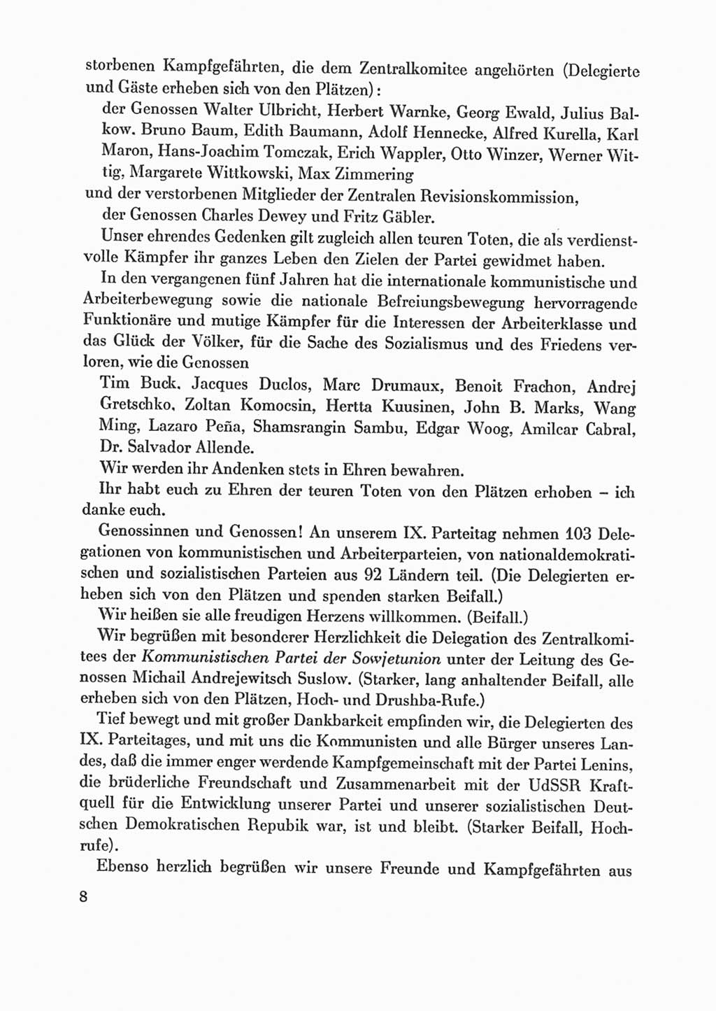 Protokoll der Verhandlungen des Ⅸ. Parteitages der Sozialistischen Einheitspartei Deutschlands (SED) [Deutsche Demokratische Republik (DDR)] 1976, Band 1, Seite 8 (Prot. Verh. Ⅸ. PT SED DDR 1976, Bd. 1, S. 8)