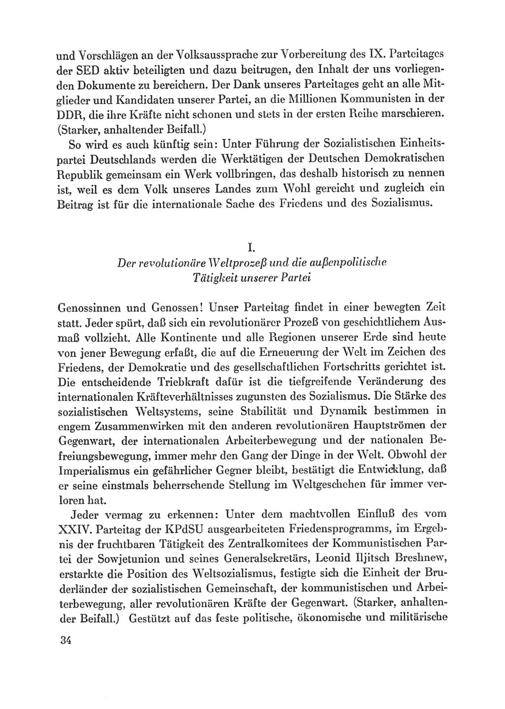 Protokoll der Verhandlungen des Ⅸ. Parteitages der Sozialistischen Einheitspartei Deutschlands (SED) [Deutsche Demokratische Republik (DDR)] 1976, Band 1, Seite 34 (Prot. Verh. Ⅸ. PT SED DDR 1976, Bd. 1, S. 34)