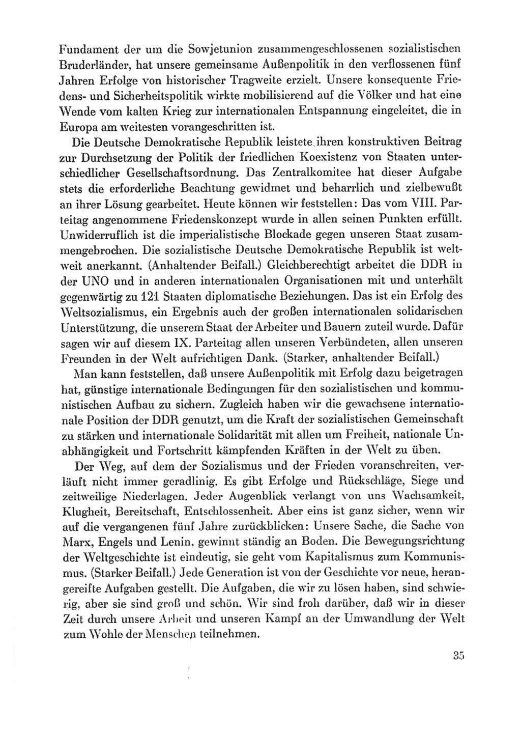 Protokoll der Verhandlungen des Ⅸ. Parteitages der Sozialistischen Einheitspartei Deutschlands (SED) [Deutsche Demokratische Republik (DDR)] 1976, Band 1, Seite 35 (Prot. Verh. Ⅸ. PT SED DDR 1976, Bd. 1, S. 35)