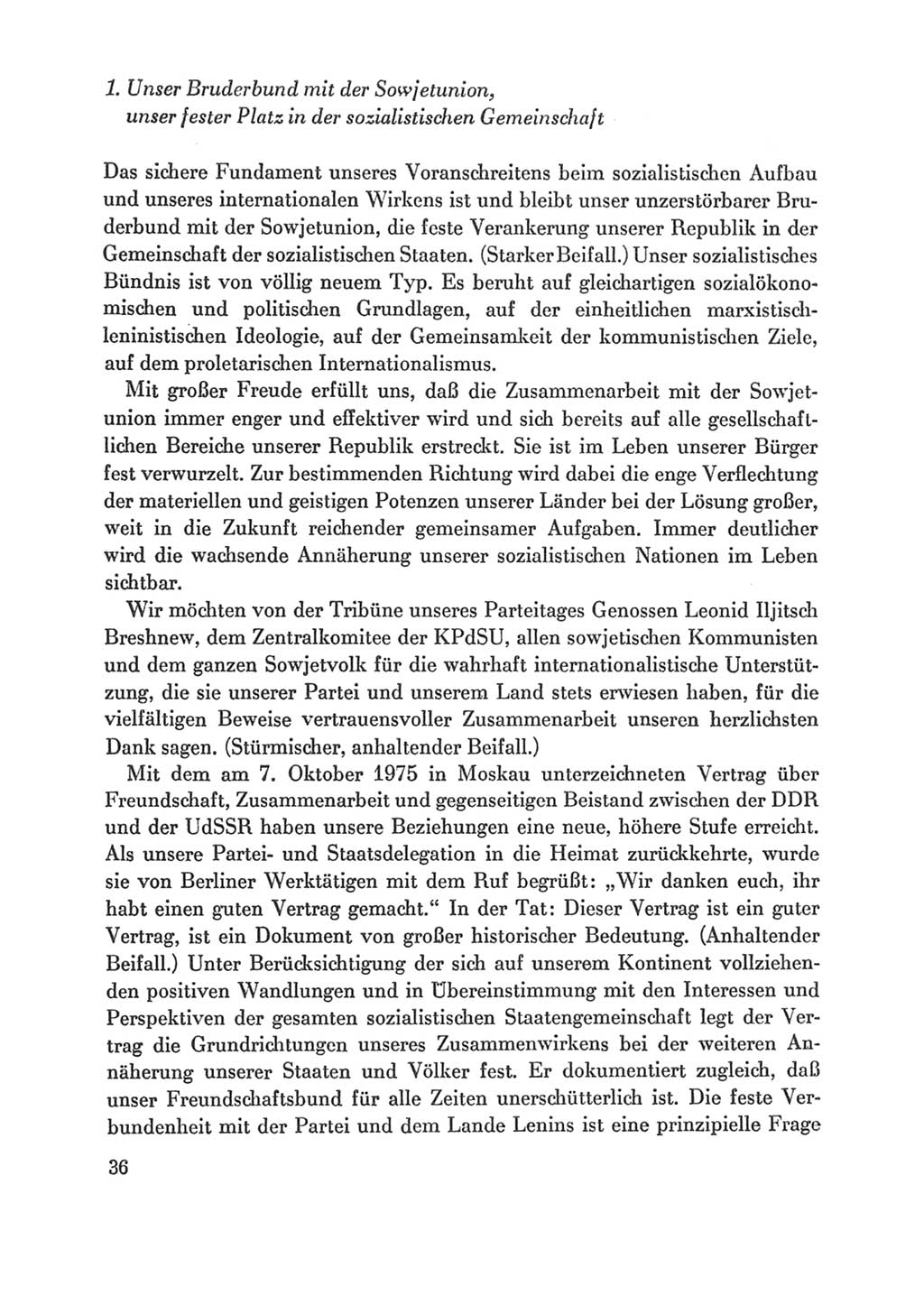 Protokoll der Verhandlungen des Ⅸ. Parteitages der Sozialistischen Einheitspartei Deutschlands (SED) [Deutsche Demokratische Republik (DDR)] 1976, Band 1, Seite 36 (Prot. Verh. Ⅸ. PT SED DDR 1976, Bd. 1, S. 36)