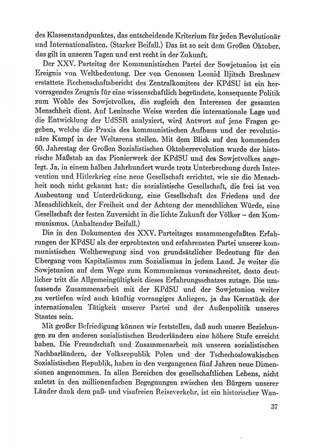 Protokoll der Verhandlungen des Ⅸ. Parteitages der Sozialistischen Einheitspartei Deutschlands (SED) [Deutsche Demokratische Republik (DDR)] 1976, Band 1, Seite 37 (Prot. Verh. Ⅸ. PT SED DDR 1976, Bd. 1, S. 37)