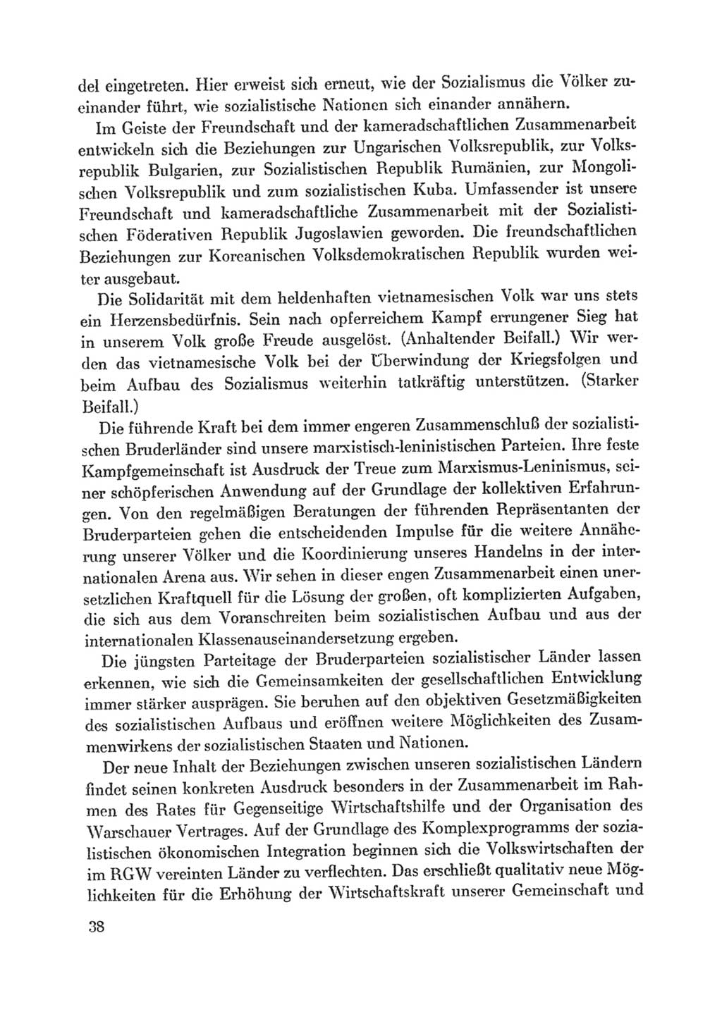 Protokoll der Verhandlungen des Ⅸ. Parteitages der Sozialistischen Einheitspartei Deutschlands (SED) [Deutsche Demokratische Republik (DDR)] 1976, Band 1, Seite 38 (Prot. Verh. Ⅸ. PT SED DDR 1976, Bd. 1, S. 38)