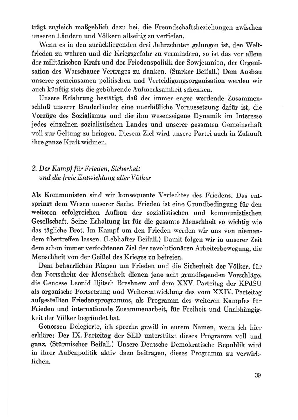 Protokoll der Verhandlungen des Ⅸ. Parteitages der Sozialistischen Einheitspartei Deutschlands (SED) [Deutsche Demokratische Republik (DDR)] 1976, Band 1, Seite 39 (Prot. Verh. Ⅸ. PT SED DDR 1976, Bd. 1, S. 39)