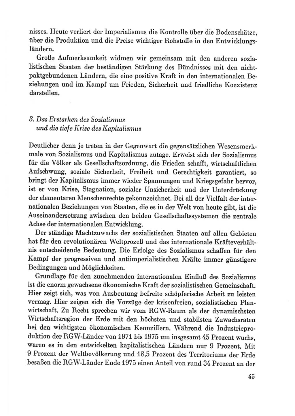 Protokoll der Verhandlungen des Ⅸ. Parteitages der Sozialistischen Einheitspartei Deutschlands (SED) [Deutsche Demokratische Republik (DDR)] 1976, Band 1, Seite 45 (Prot. Verh. Ⅸ. PT SED DDR 1976, Bd. 1, S. 45)