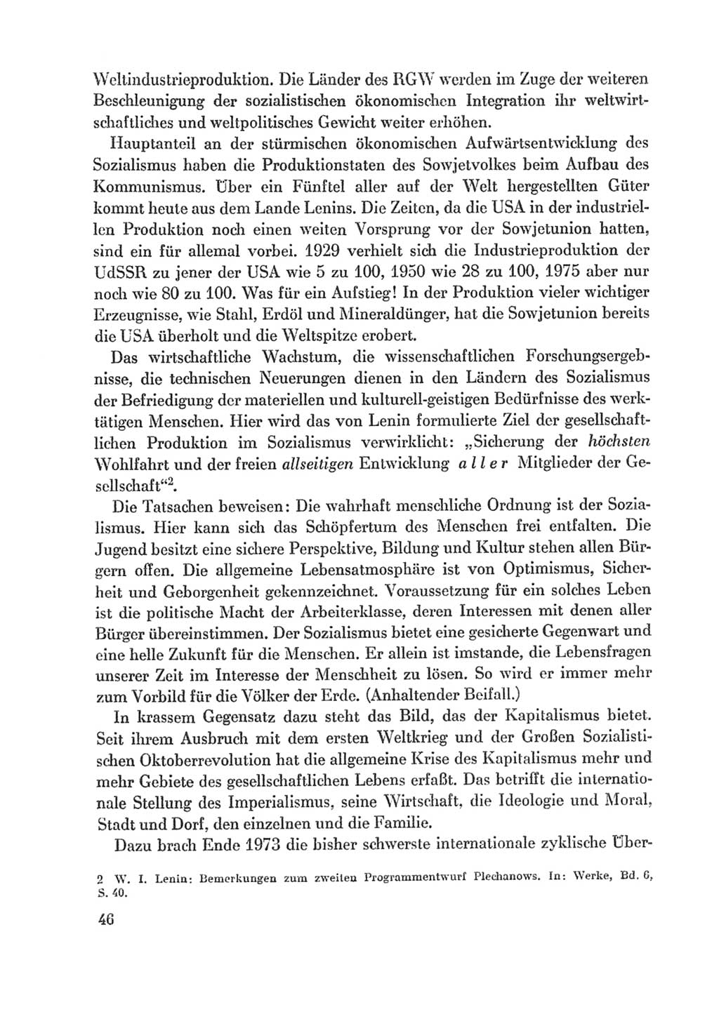 Protokoll der Verhandlungen des Ⅸ. Parteitages der Sozialistischen Einheitspartei Deutschlands (SED) [Deutsche Demokratische Republik (DDR)] 1976, Band 1, Seite 46 (Prot. Verh. Ⅸ. PT SED DDR 1976, Bd. 1, S. 46)