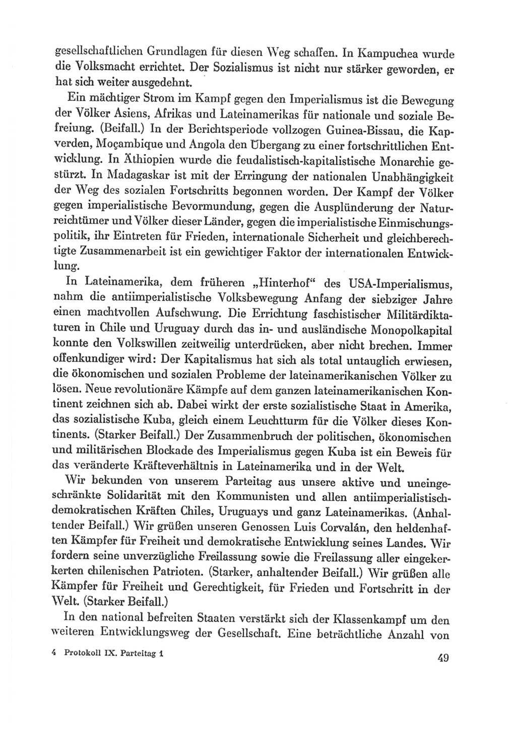 Protokoll der Verhandlungen des Ⅸ. Parteitages der Sozialistischen Einheitspartei Deutschlands (SED) [Deutsche Demokratische Republik (DDR)] 1976, Band 1, Seite 49 (Prot. Verh. Ⅸ. PT SED DDR 1976, Bd. 1, S. 49)