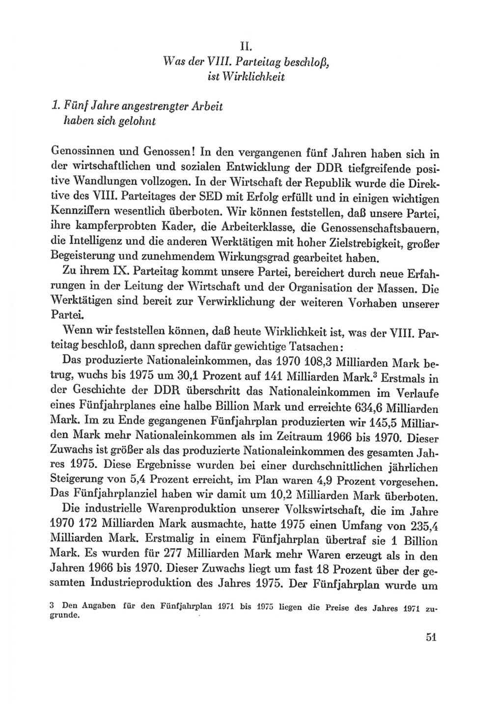 Protokoll der Verhandlungen des Ⅸ. Parteitages der Sozialistischen Einheitspartei Deutschlands (SED) [Deutsche Demokratische Republik (DDR)] 1976, Band 1, Seite 51 (Prot. Verh. Ⅸ. PT SED DDR 1976, Bd. 1, S. 51)