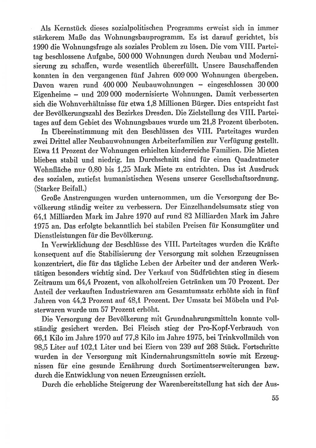 Protokoll der Verhandlungen des Ⅸ. Parteitages der Sozialistischen Einheitspartei Deutschlands (SED) [Deutsche Demokratische Republik (DDR)] 1976, Band 1, Seite 55 (Prot. Verh. Ⅸ. PT SED DDR 1976, Bd. 1, S. 55)