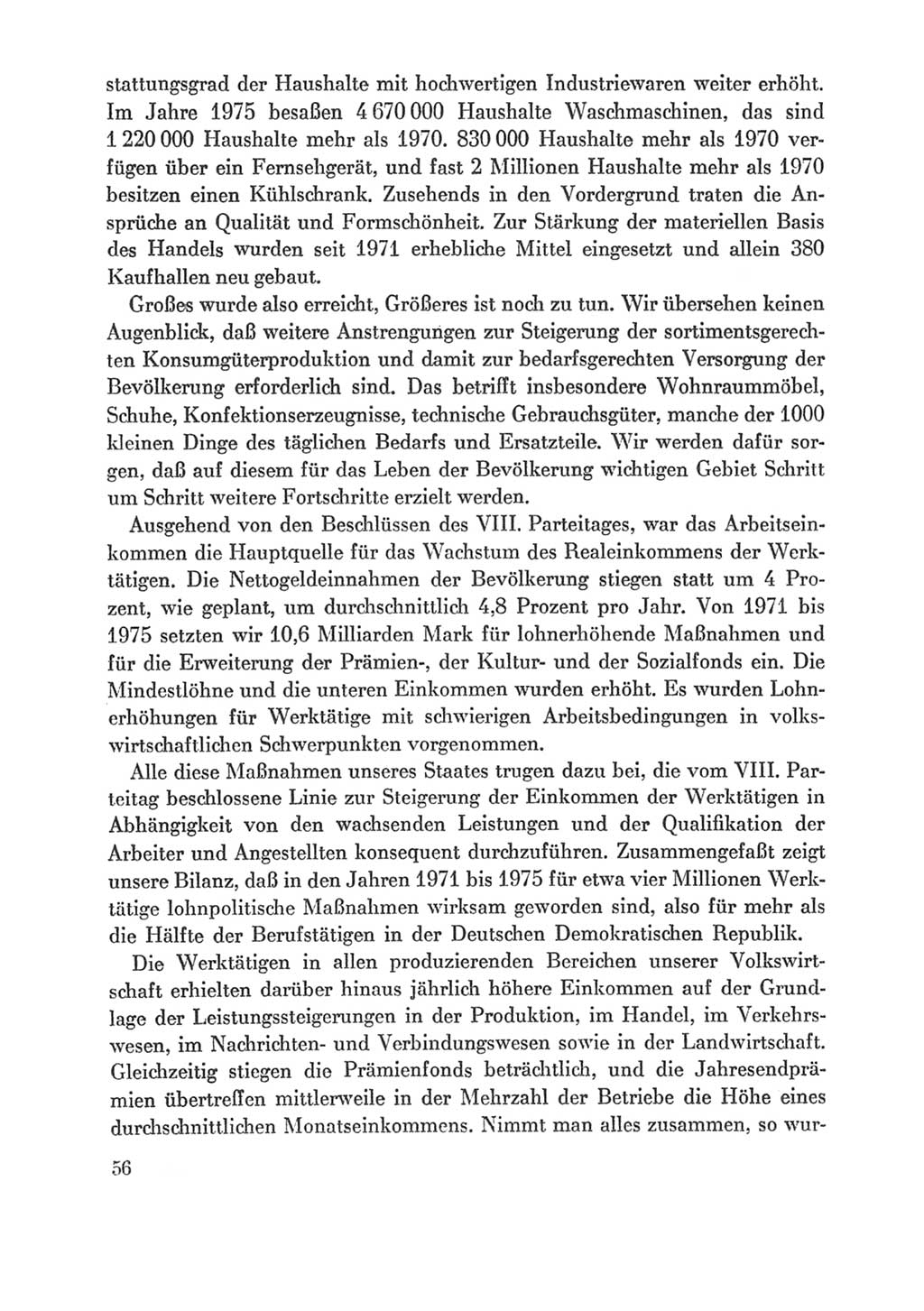Protokoll der Verhandlungen des Ⅸ. Parteitages der Sozialistischen Einheitspartei Deutschlands (SED) [Deutsche Demokratische Republik (DDR)] 1976, Band 1, Seite 56 (Prot. Verh. Ⅸ. PT SED DDR 1976, Bd. 1, S. 56)