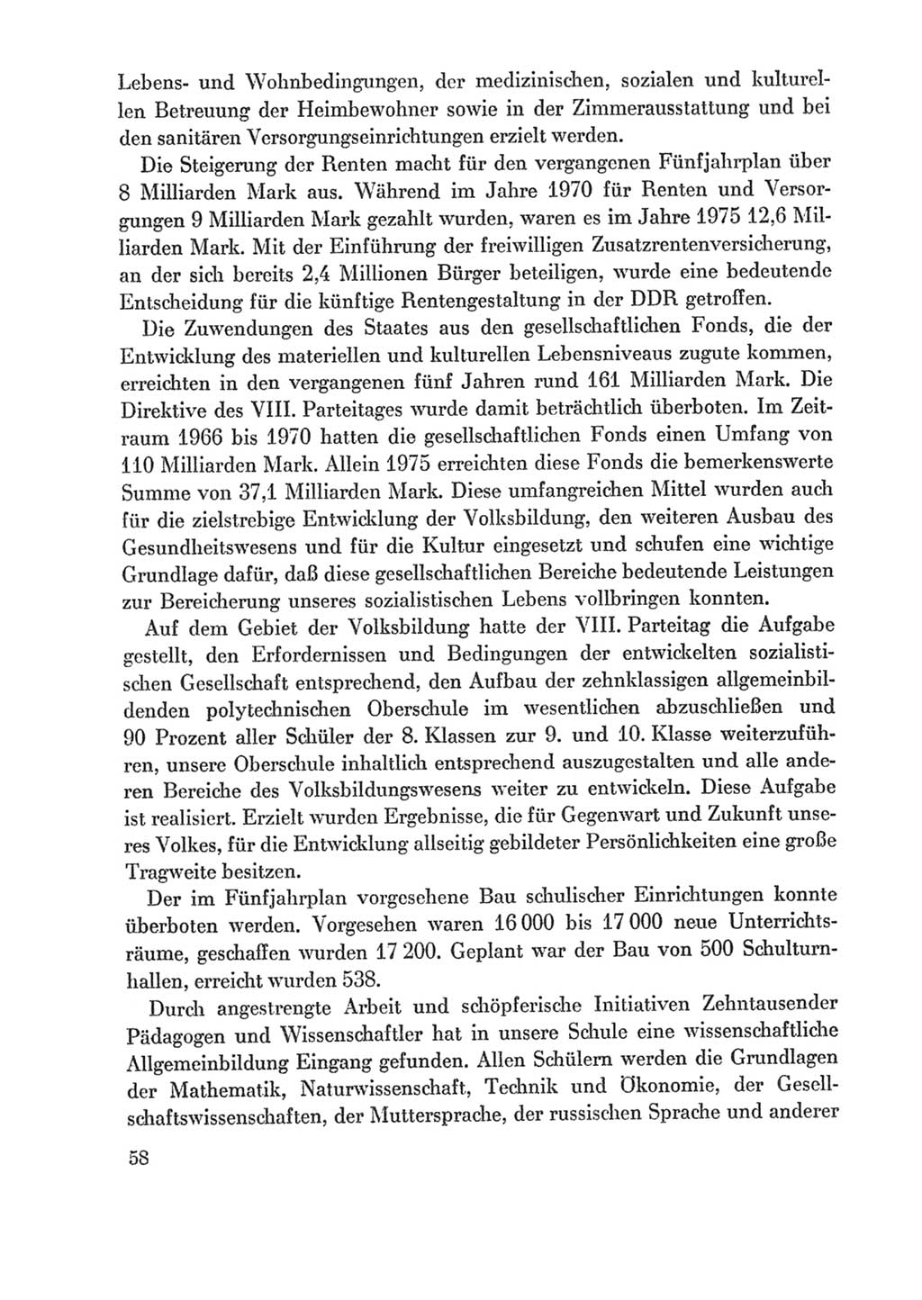 Protokoll der Verhandlungen des Ⅸ. Parteitages der Sozialistischen Einheitspartei Deutschlands (SED) [Deutsche Demokratische Republik (DDR)] 1976, Band 1, Seite 58 (Prot. Verh. Ⅸ. PT SED DDR 1976, Bd. 1, S. 58)