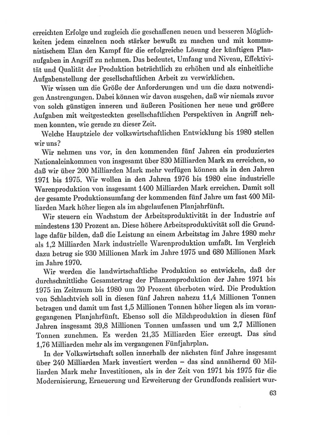 Protokoll der Verhandlungen des Ⅸ. Parteitages der Sozialistischen Einheitspartei Deutschlands (SED) [Deutsche Demokratische Republik (DDR)] 1976, Band 1, Seite 63 (Prot. Verh. Ⅸ. PT SED DDR 1976, Bd. 1, S. 63)