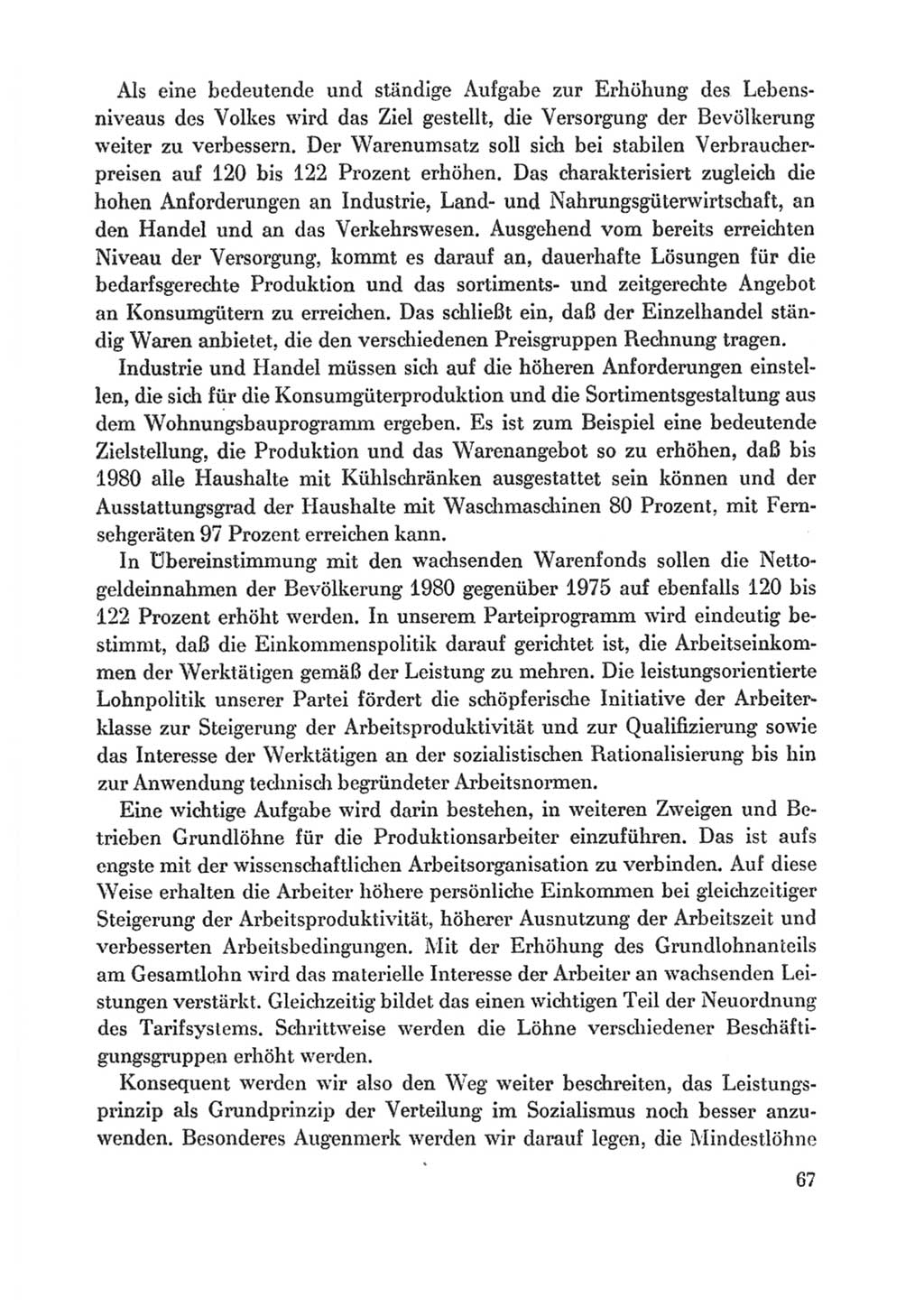 Protokoll der Verhandlungen des Ⅸ. Parteitages der Sozialistischen Einheitspartei Deutschlands (SED) [Deutsche Demokratische Republik (DDR)] 1976, Band 1, Seite 67 (Prot. Verh. Ⅸ. PT SED DDR 1976, Bd. 1, S. 67)
