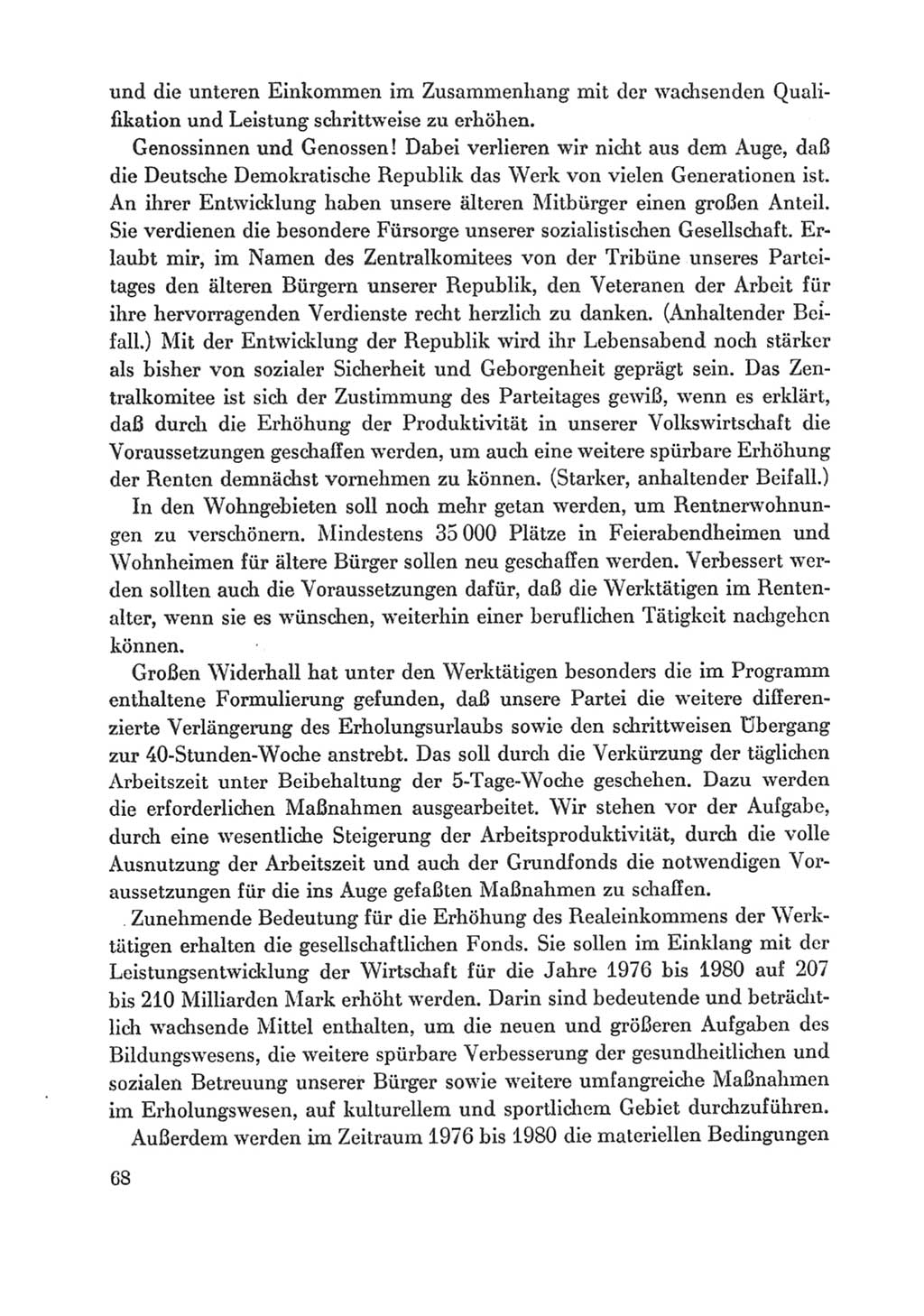Protokoll der Verhandlungen des Ⅸ. Parteitages der Sozialistischen Einheitspartei Deutschlands (SED) [Deutsche Demokratische Republik (DDR)] 1976, Band 1, Seite 68 (Prot. Verh. Ⅸ. PT SED DDR 1976, Bd. 1, S. 68)