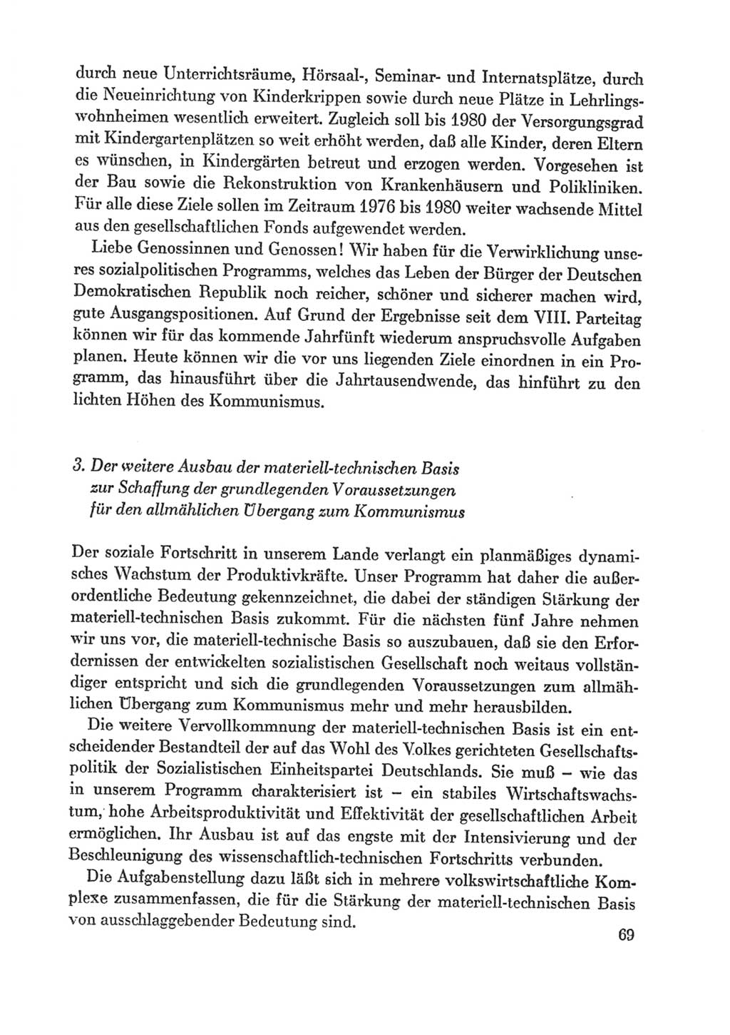 Protokoll der Verhandlungen des Ⅸ. Parteitages der Sozialistischen Einheitspartei Deutschlands (SED) [Deutsche Demokratische Republik (DDR)] 1976, Band 1, Seite 69 (Prot. Verh. Ⅸ. PT SED DDR 1976, Bd. 1, S. 69)