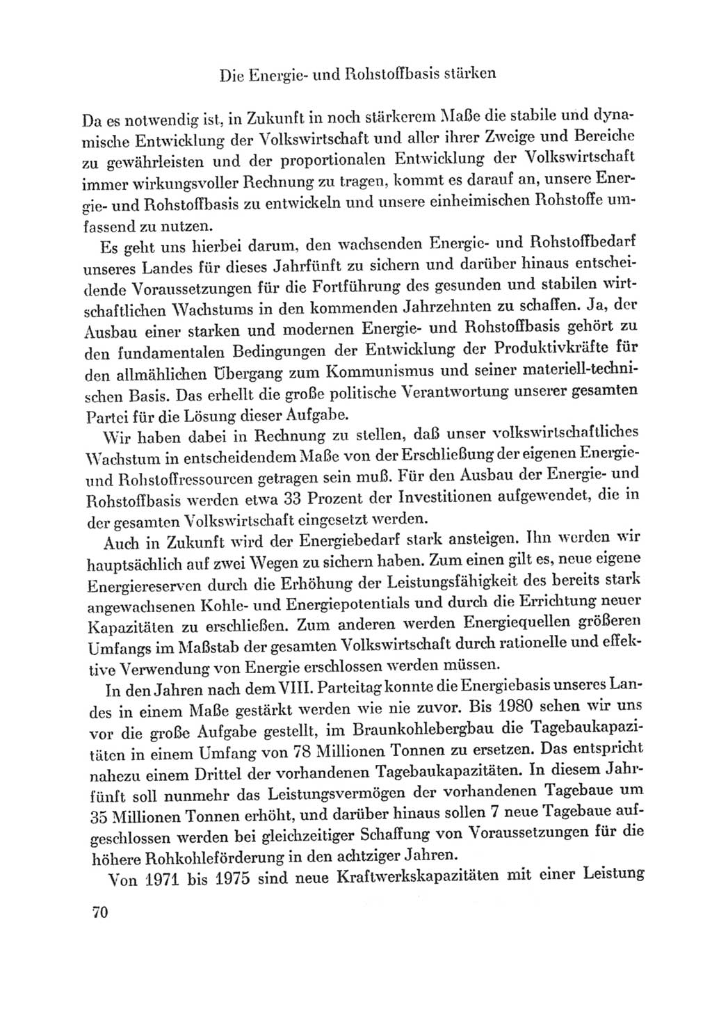 Protokoll der Verhandlungen des Ⅸ. Parteitages der Sozialistischen Einheitspartei Deutschlands (SED) [Deutsche Demokratische Republik (DDR)] 1976, Band 1, Seite 70 (Prot. Verh. Ⅸ. PT SED DDR 1976, Bd. 1, S. 70)