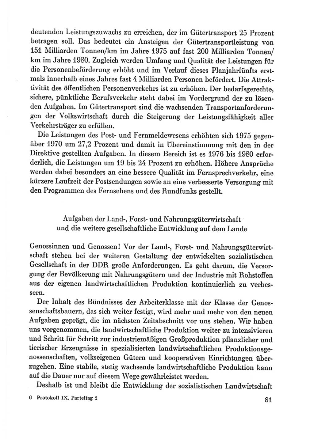 Protokoll der Verhandlungen des Ⅸ. Parteitages der Sozialistischen Einheitspartei Deutschlands (SED) [Deutsche Demokratische Republik (DDR)] 1976, Band 1, Seite 81 (Prot. Verh. Ⅸ. PT SED DDR 1976, Bd. 1, S. 81)