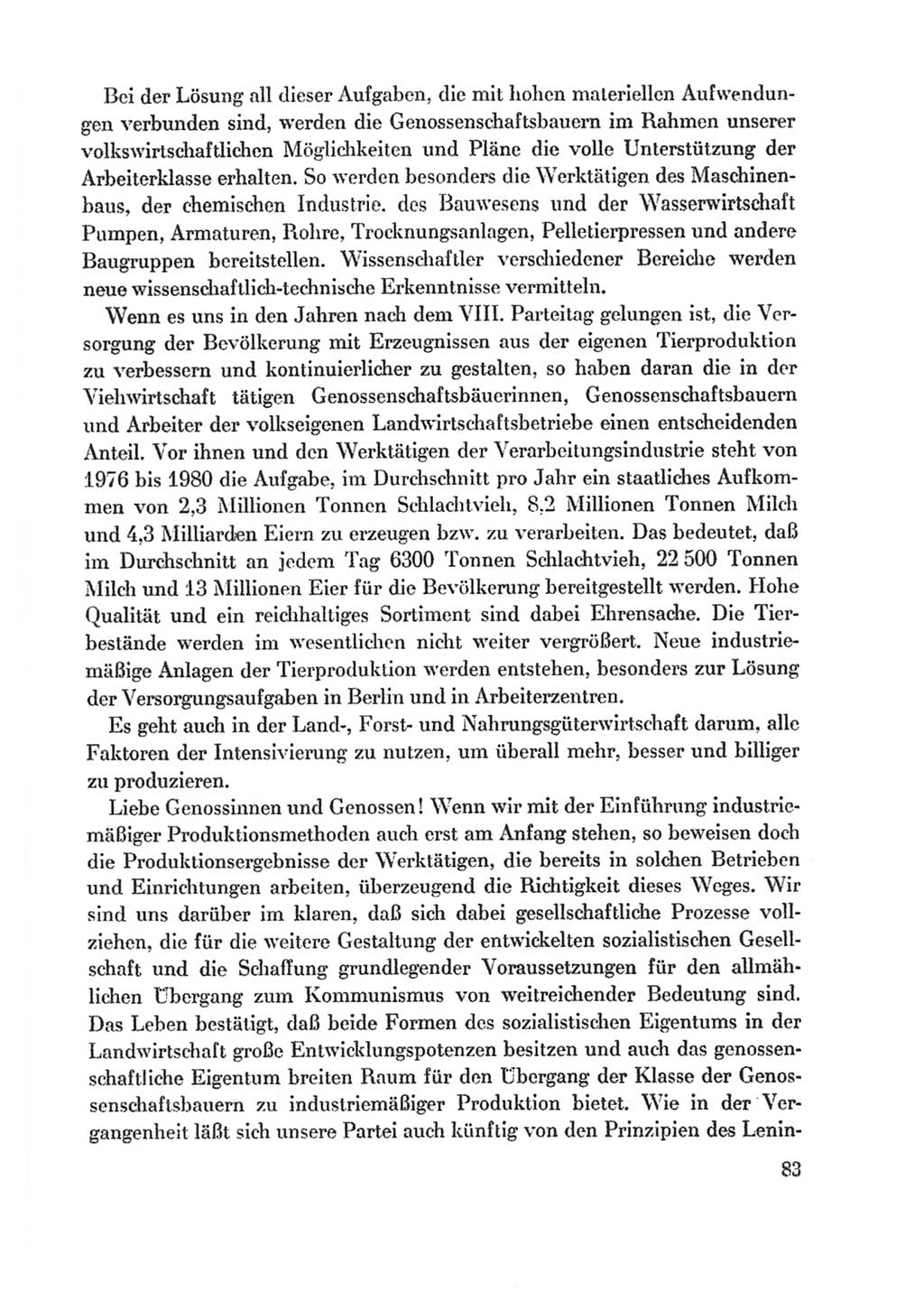 Protokoll der Verhandlungen des Ⅸ. Parteitages der Sozialistischen Einheitspartei Deutschlands (SED) [Deutsche Demokratische Republik (DDR)] 1976, Band 1, Seite 83 (Prot. Verh. Ⅸ. PT SED DDR 1976, Bd. 1, S. 83)