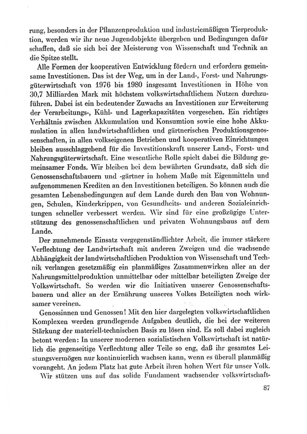 Protokoll der Verhandlungen des Ⅸ. Parteitages der Sozialistischen Einheitspartei Deutschlands (SED) [Deutsche Demokratische Republik (DDR)] 1976, Band 1, Seite 87 (Prot. Verh. Ⅸ. PT SED DDR 1976, Bd. 1, S. 87)