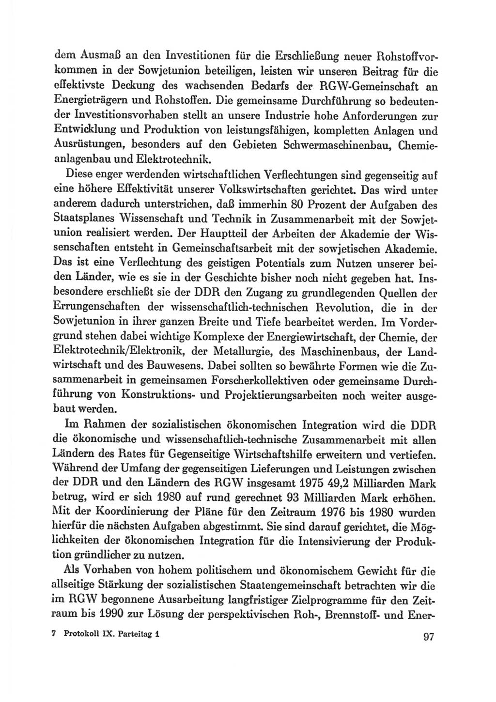 Protokoll der Verhandlungen des Ⅸ. Parteitages der Sozialistischen Einheitspartei Deutschlands (SED) [Deutsche Demokratische Republik (DDR)] 1976, Band 1, Seite 97 (Prot. Verh. Ⅸ. PT SED DDR 1976, Bd. 1, S. 97)