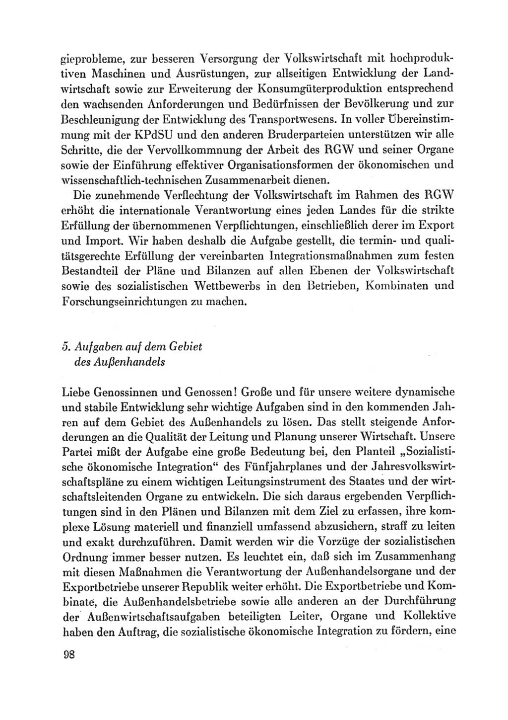 Protokoll der Verhandlungen des Ⅸ. Parteitages der Sozialistischen Einheitspartei Deutschlands (SED) [Deutsche Demokratische Republik (DDR)] 1976, Band 1, Seite 98 (Prot. Verh. Ⅸ. PT SED DDR 1976, Bd. 1, S. 98)