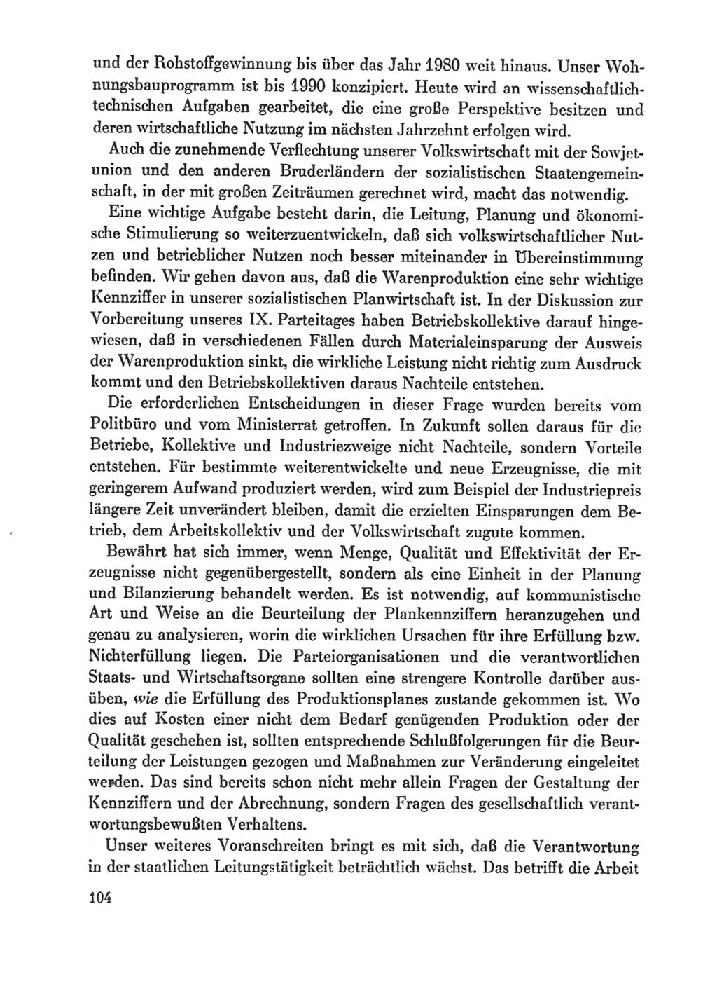 Protokoll der Verhandlungen des Ⅸ. Parteitages der Sozialistischen Einheitspartei Deutschlands (SED) [Deutsche Demokratische Republik (DDR)] 1976, Band 1, Seite 104 (Prot. Verh. Ⅸ. PT SED DDR 1976, Bd. 1, S. 104)