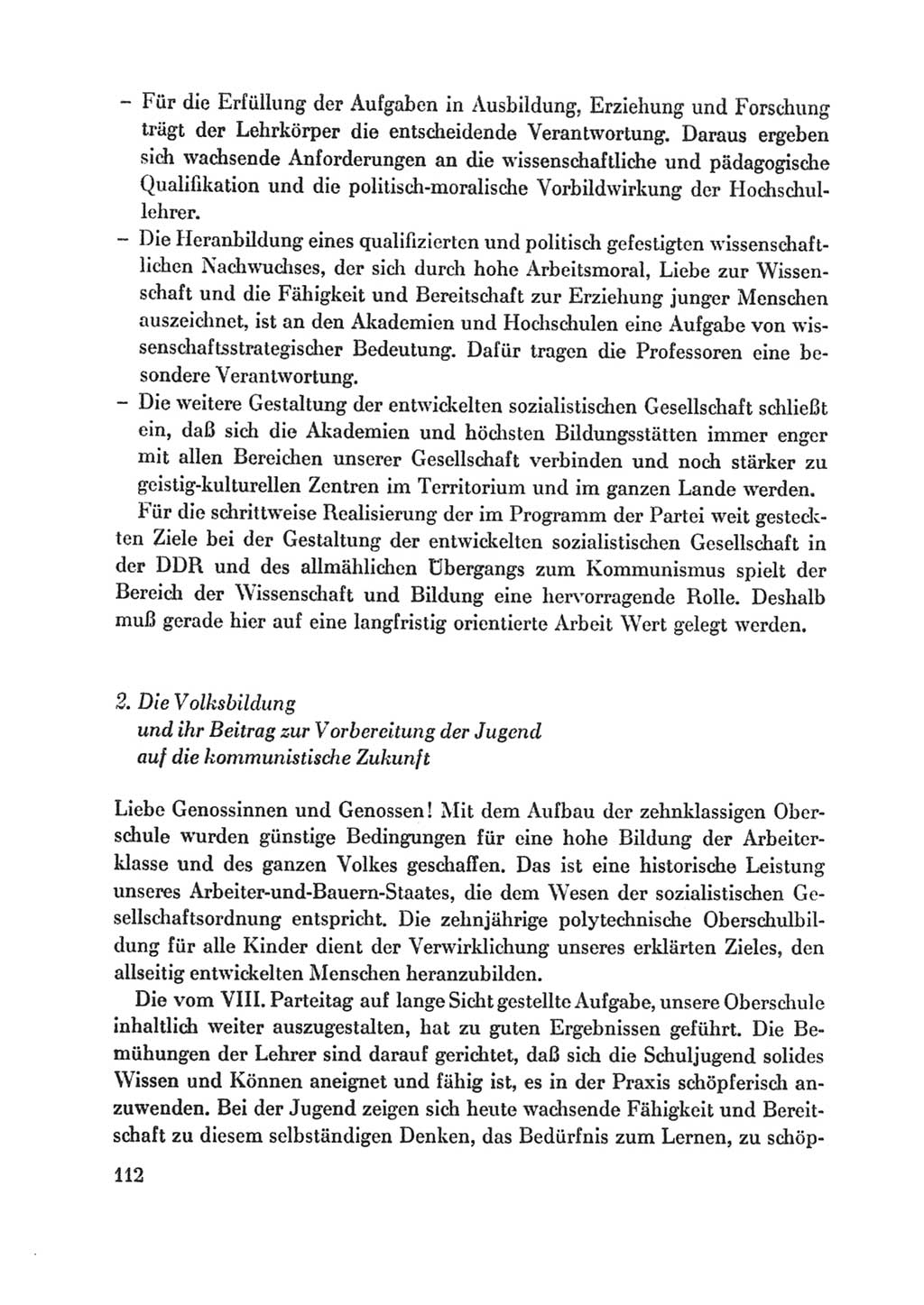 Protokoll der Verhandlungen des Ⅸ. Parteitages der Sozialistischen Einheitspartei Deutschlands (SED) [Deutsche Demokratische Republik (DDR)] 1976, Band 1, Seite 112 (Prot. Verh. Ⅸ. PT SED DDR 1976, Bd. 1, S. 112)