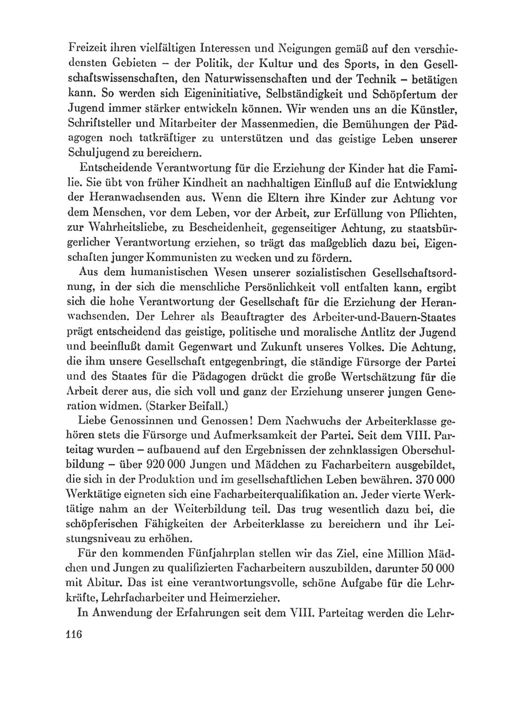 Protokoll der Verhandlungen des Ⅸ. Parteitages der Sozialistischen Einheitspartei Deutschlands (SED) [Deutsche Demokratische Republik (DDR)] 1976, Band 1, Seite 116 (Prot. Verh. Ⅸ. PT SED DDR 1976, Bd. 1, S. 116)