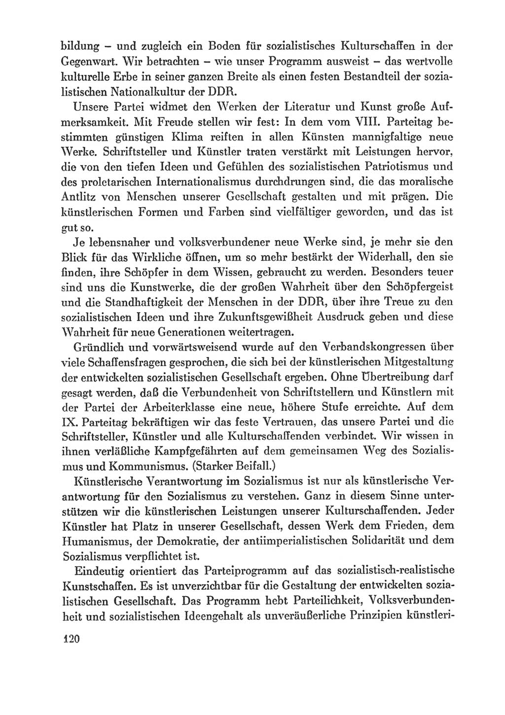 Protokoll der Verhandlungen des Ⅸ. Parteitages der Sozialistischen Einheitspartei Deutschlands (SED) [Deutsche Demokratische Republik (DDR)] 1976, Band 1, Seite 120 (Prot. Verh. Ⅸ. PT SED DDR 1976, Bd. 1, S. 120)