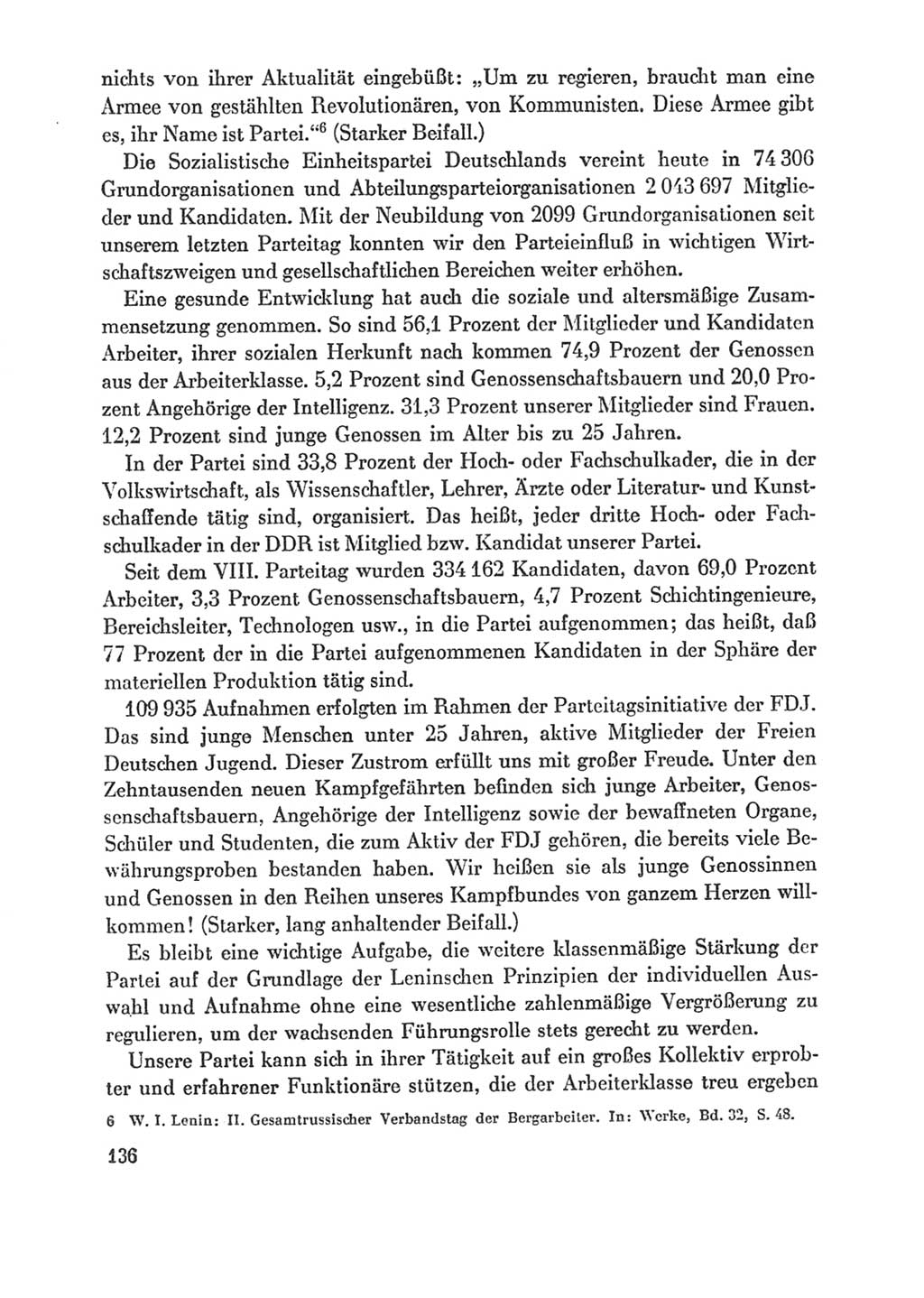 Protokoll der Verhandlungen des Ⅸ. Parteitages der Sozialistischen Einheitspartei Deutschlands (SED) [Deutsche Demokratische Republik (DDR)] 1976, Band 1, Seite 136 (Prot. Verh. Ⅸ. PT SED DDR 1976, Bd. 1, S. 136)