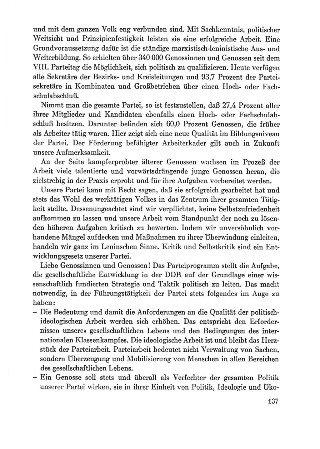 Protokoll der Verhandlungen des Ⅸ. Parteitages der Sozialistischen Einheitspartei Deutschlands (SED) [Deutsche Demokratische Republik (DDR)] 1976, Band 1, Seite 137 (Prot. Verh. Ⅸ. PT SED DDR 1976, Bd. 1, S. 137)