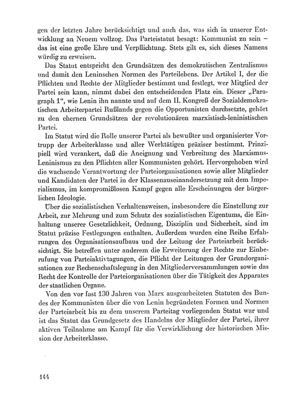 Protokoll der Verhandlungen des Ⅸ. Parteitages der Sozialistischen Einheitspartei Deutschlands (SED) [Deutsche Demokratische Republik (DDR)] 1976, Band 1, Seite 144 (Prot. Verh. Ⅸ. PT SED DDR 1976, Bd. 1, S. 144)